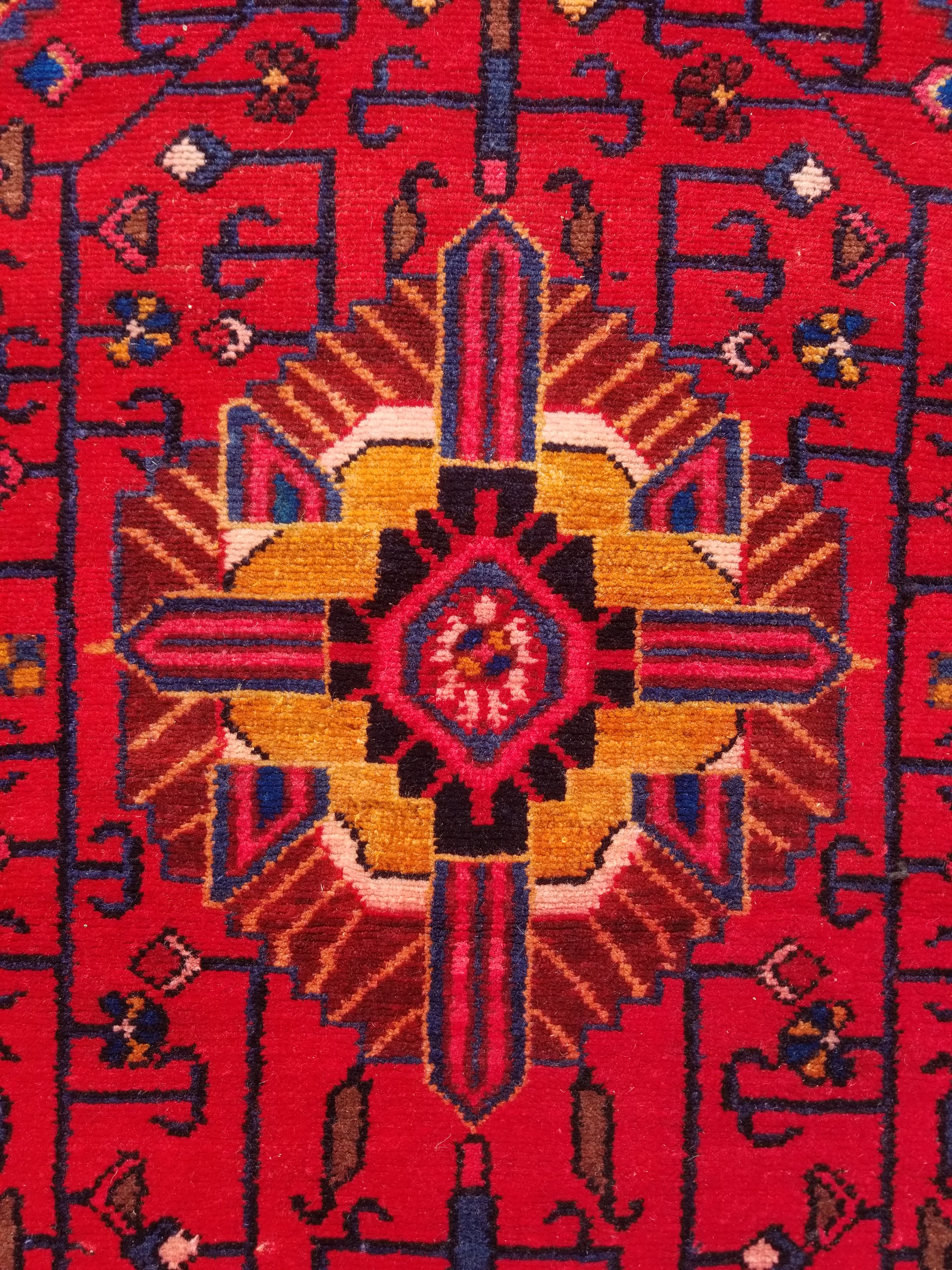 Antique Traditional Handmade Heriz Style Wool Multicolor Runner Rug 326x143cm