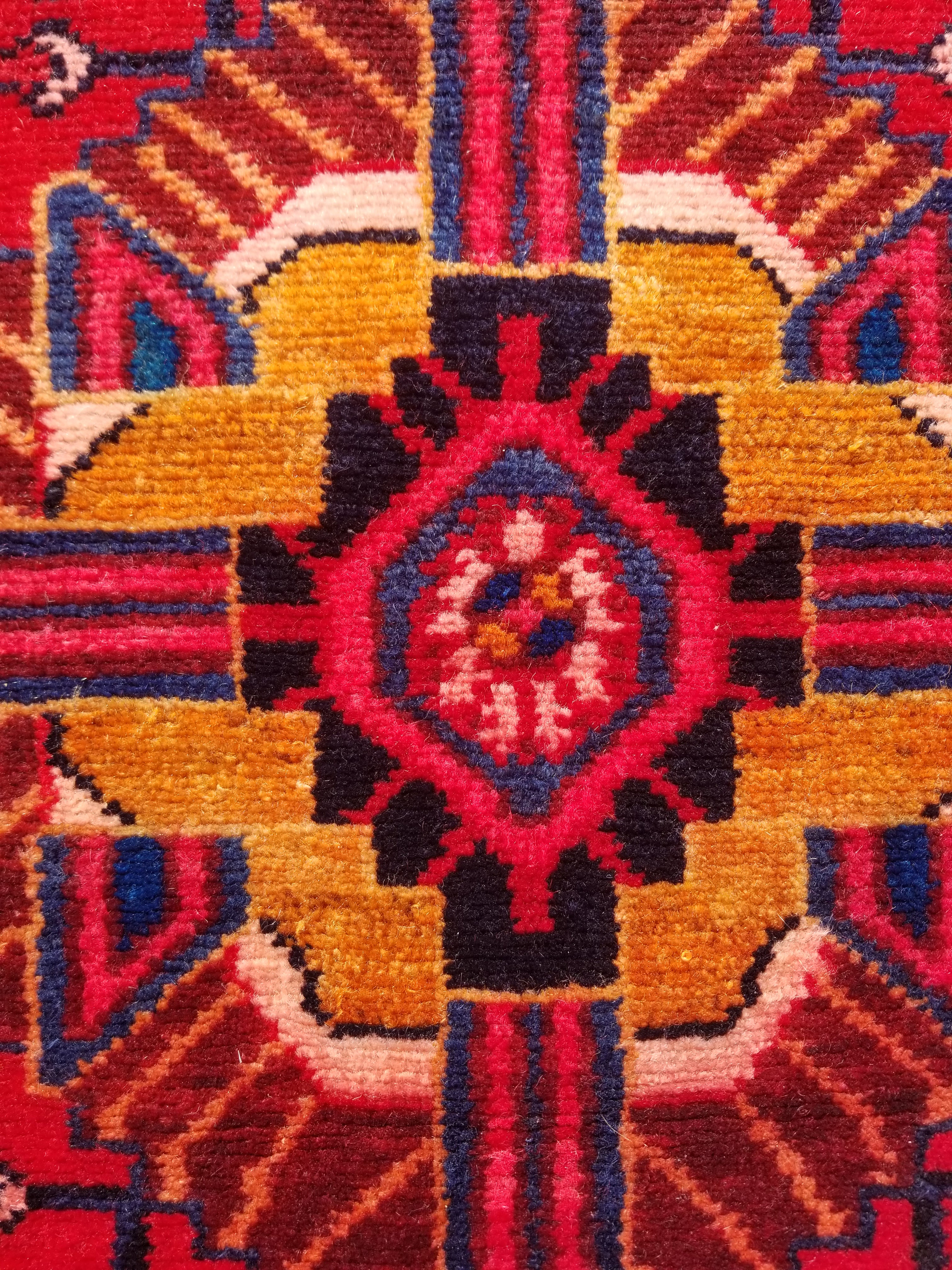 Antique Traditional Handmade Heriz Style Wool Multicolor Runner Rug 326x143cm