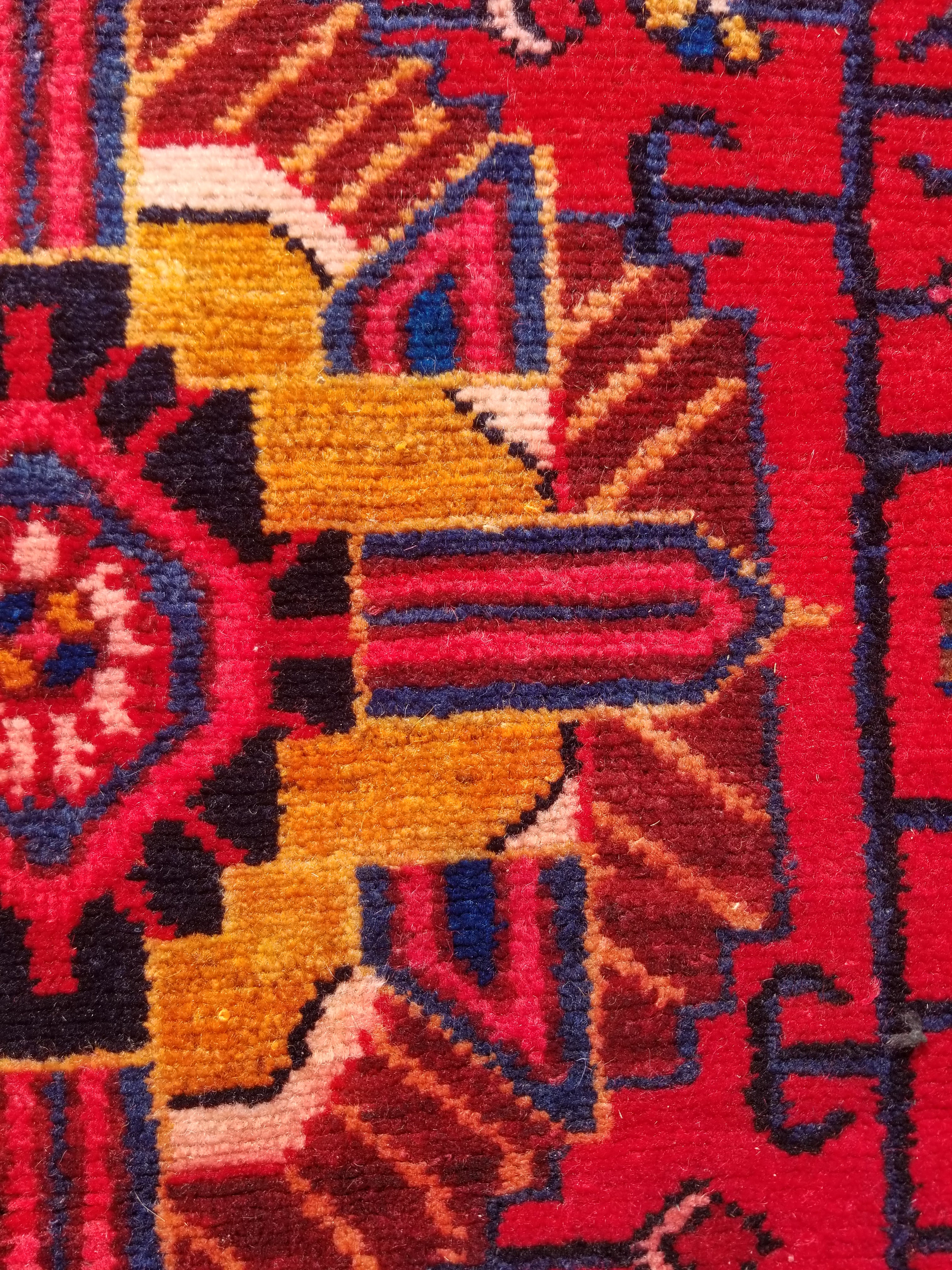 Antique Traditional Handmade Heriz Style Wool Multicolor Runner Rug 326x143cm
