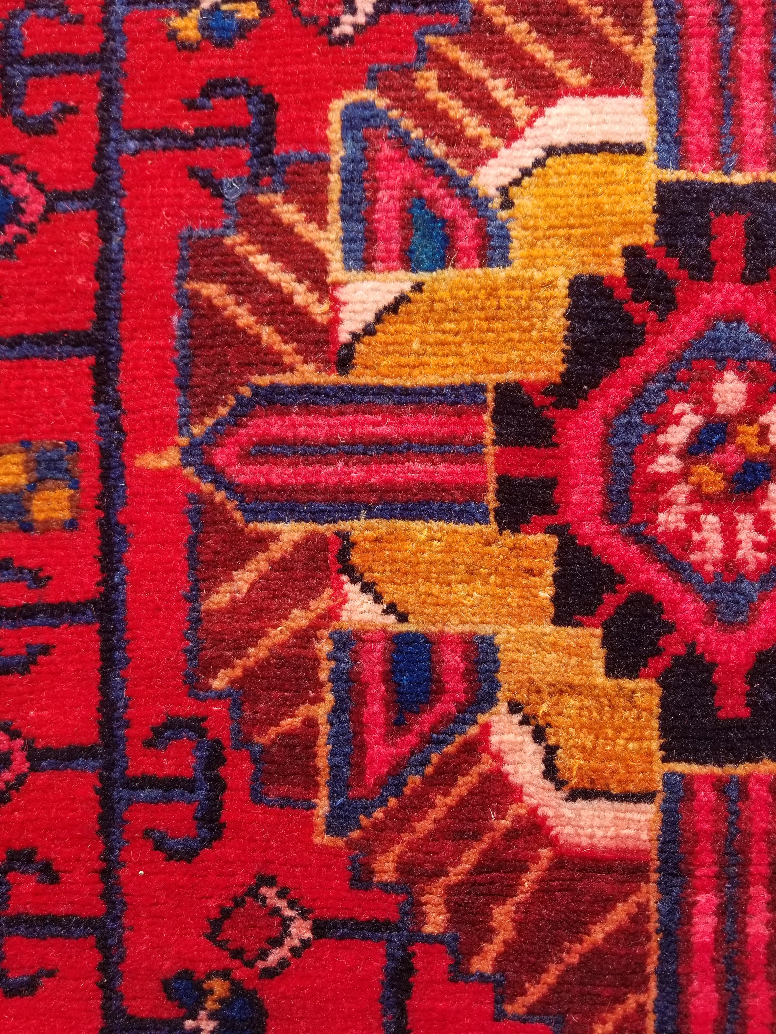 Antique Traditional Handmade Heriz Style Wool Multicolor Runner Rug 326x143cm