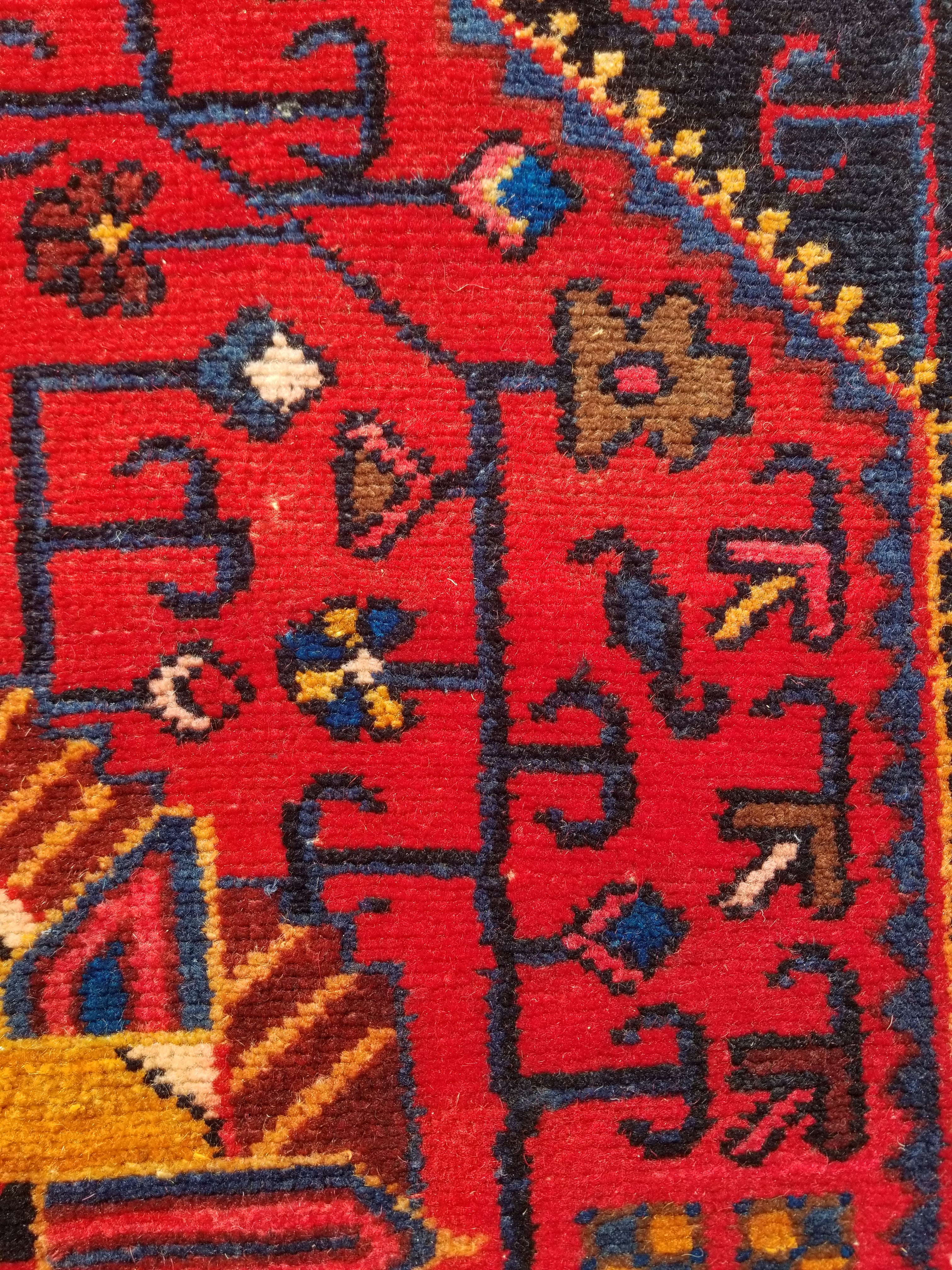 Antique Traditional Handmade Heriz Style Wool Multicolor Runner Rug 326x143cm