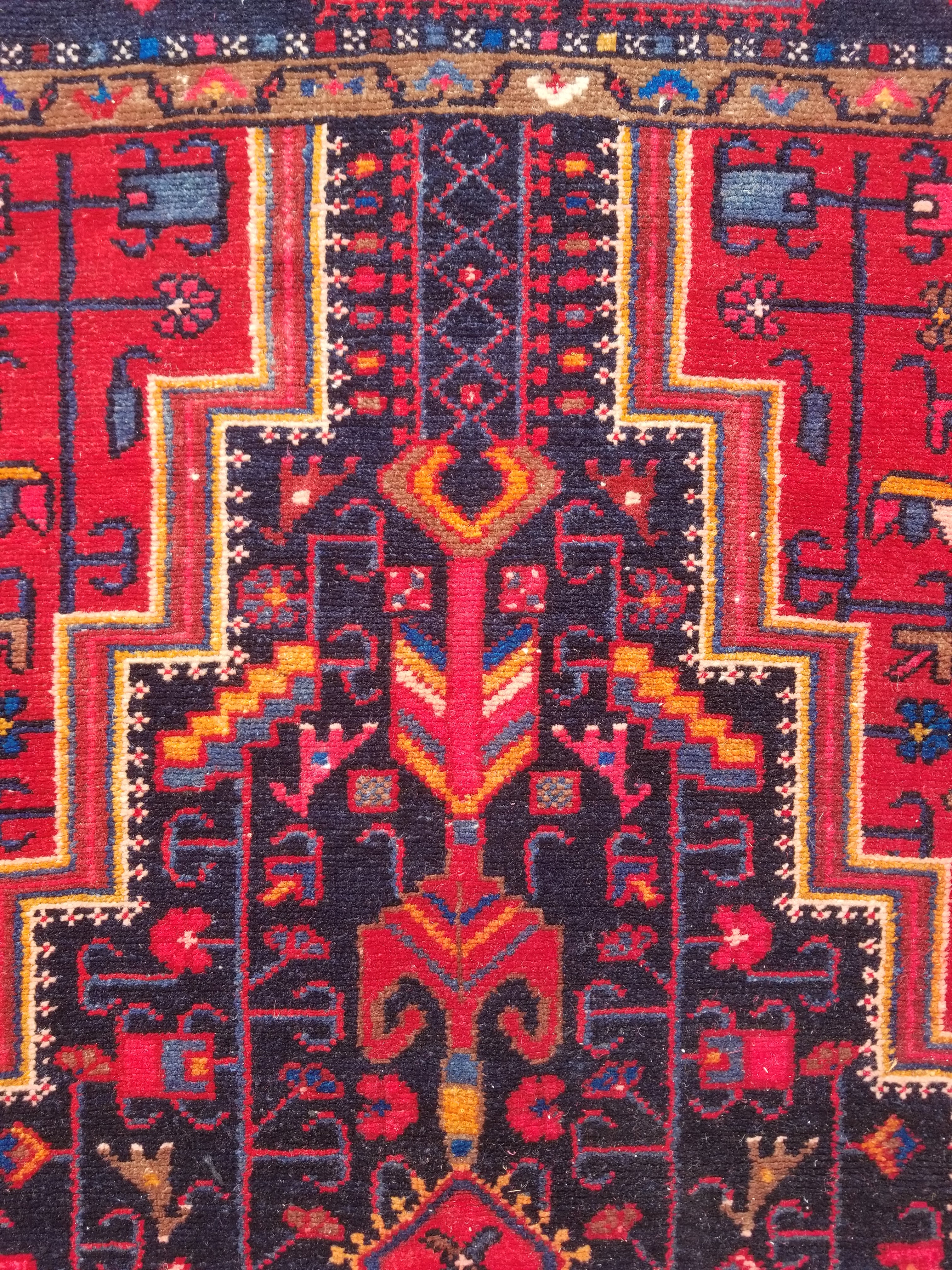Antique Traditional Handmade Heriz Style Wool Multicolor Runner Rug 326x143cm