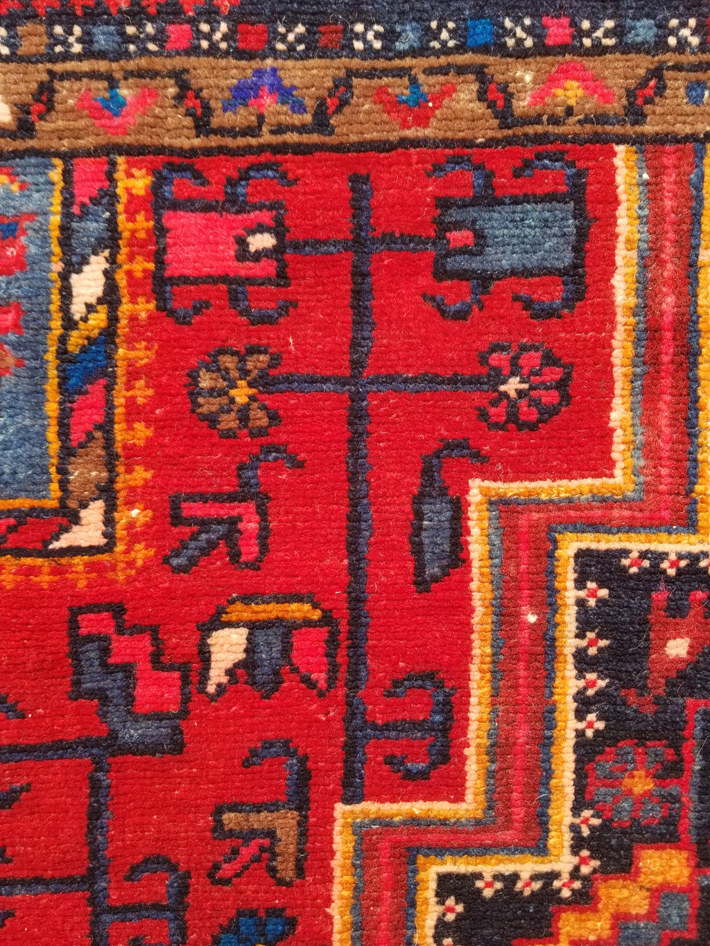 Antique Traditional Handmade Heriz Style Wool Multicolor Runner Rug 326x143cm
