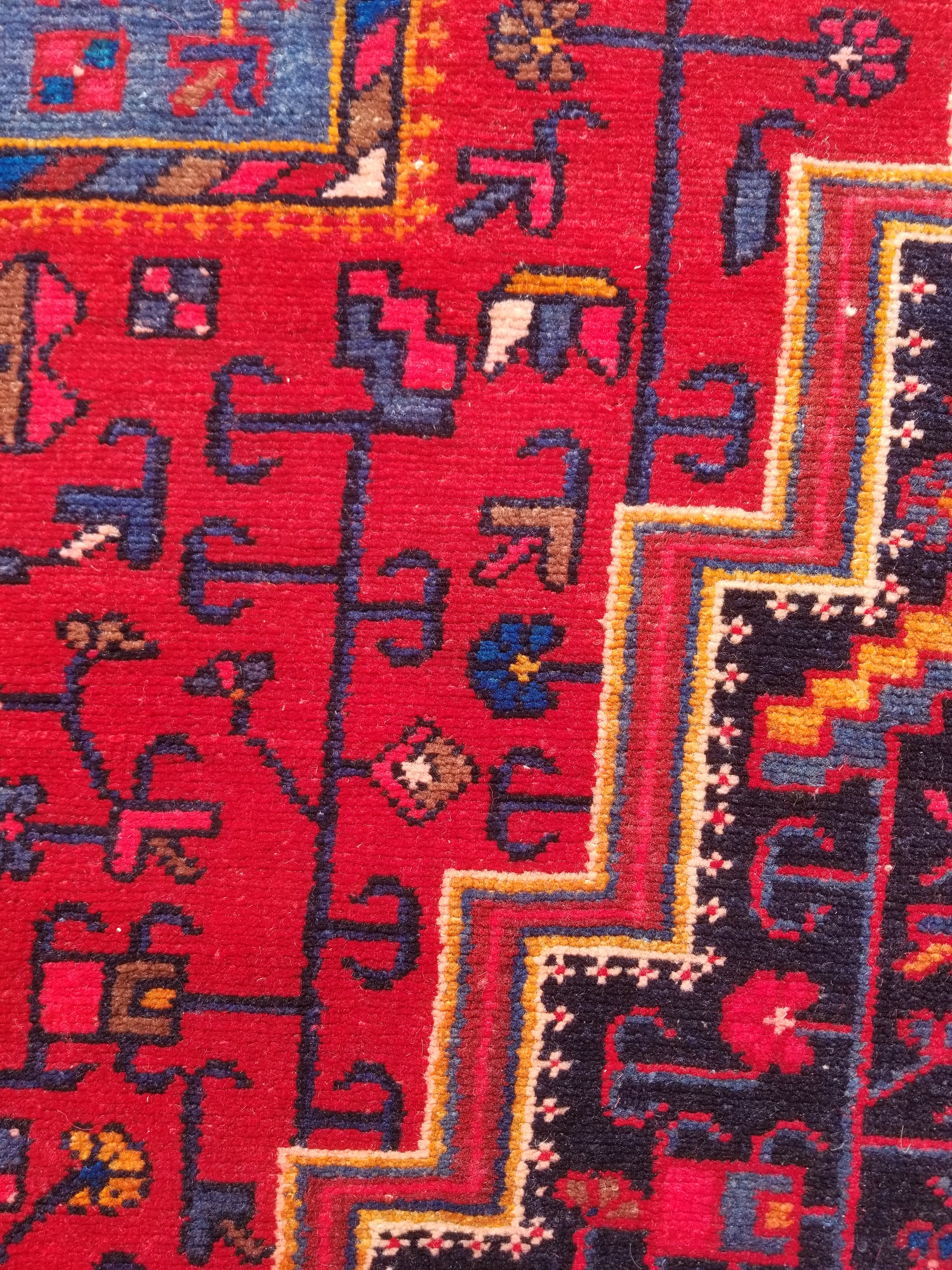 Antique Traditional Handmade Heriz Style Wool Multicolor Runner Rug 326x143cm