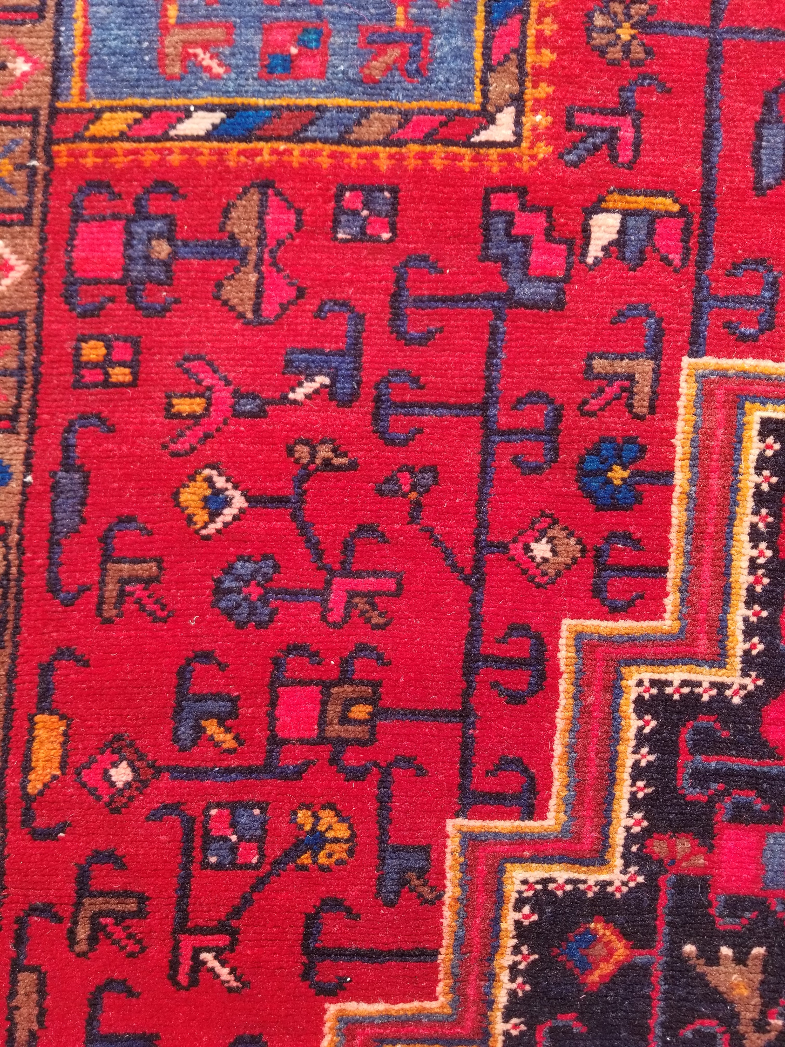 Antique Traditional Handmade Heriz Style Wool Multicolor Runner Rug 326x143cm