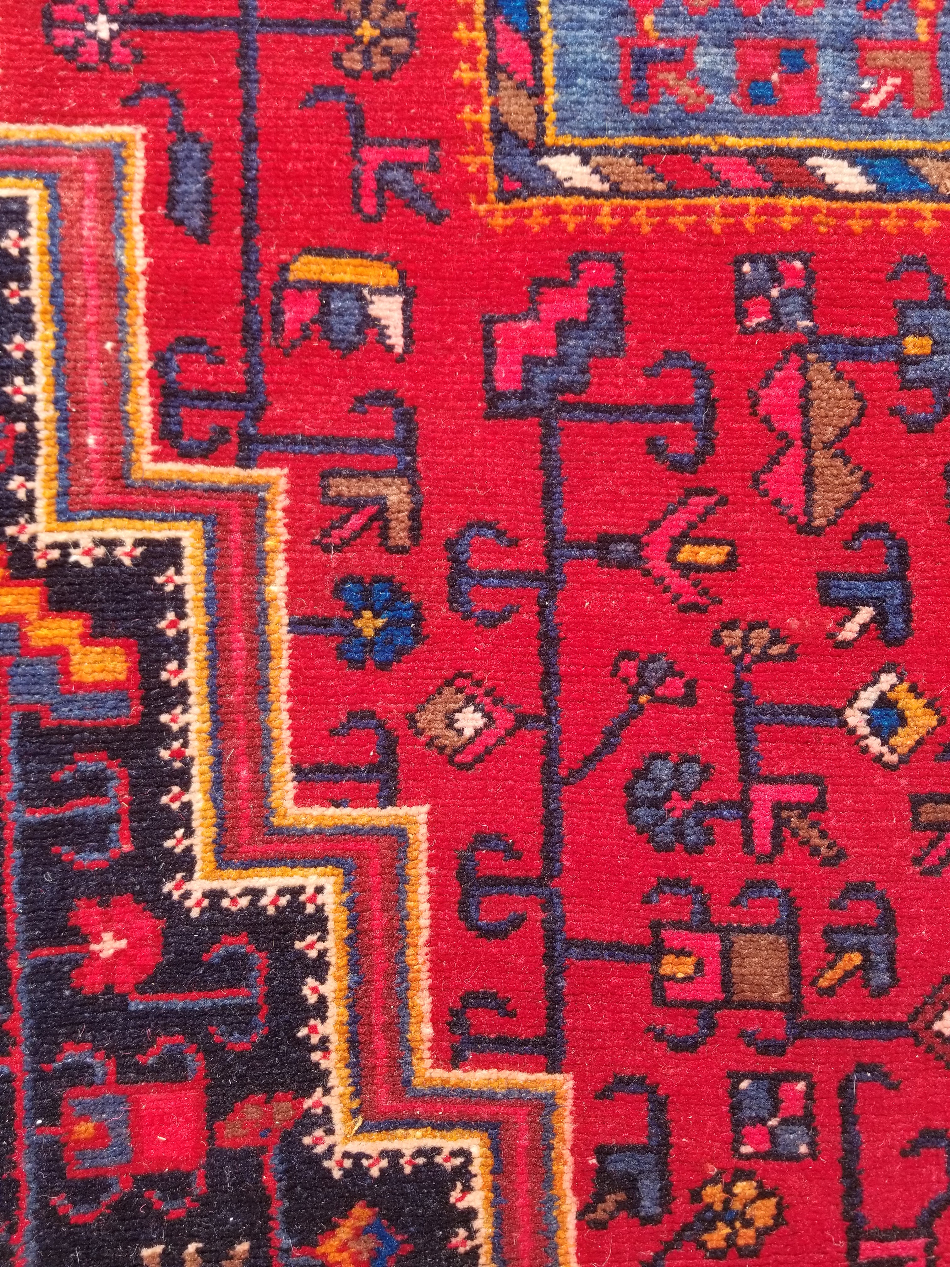 Antique Traditional Handmade Heriz Style Wool Multicolor Runner Rug 326x143cm