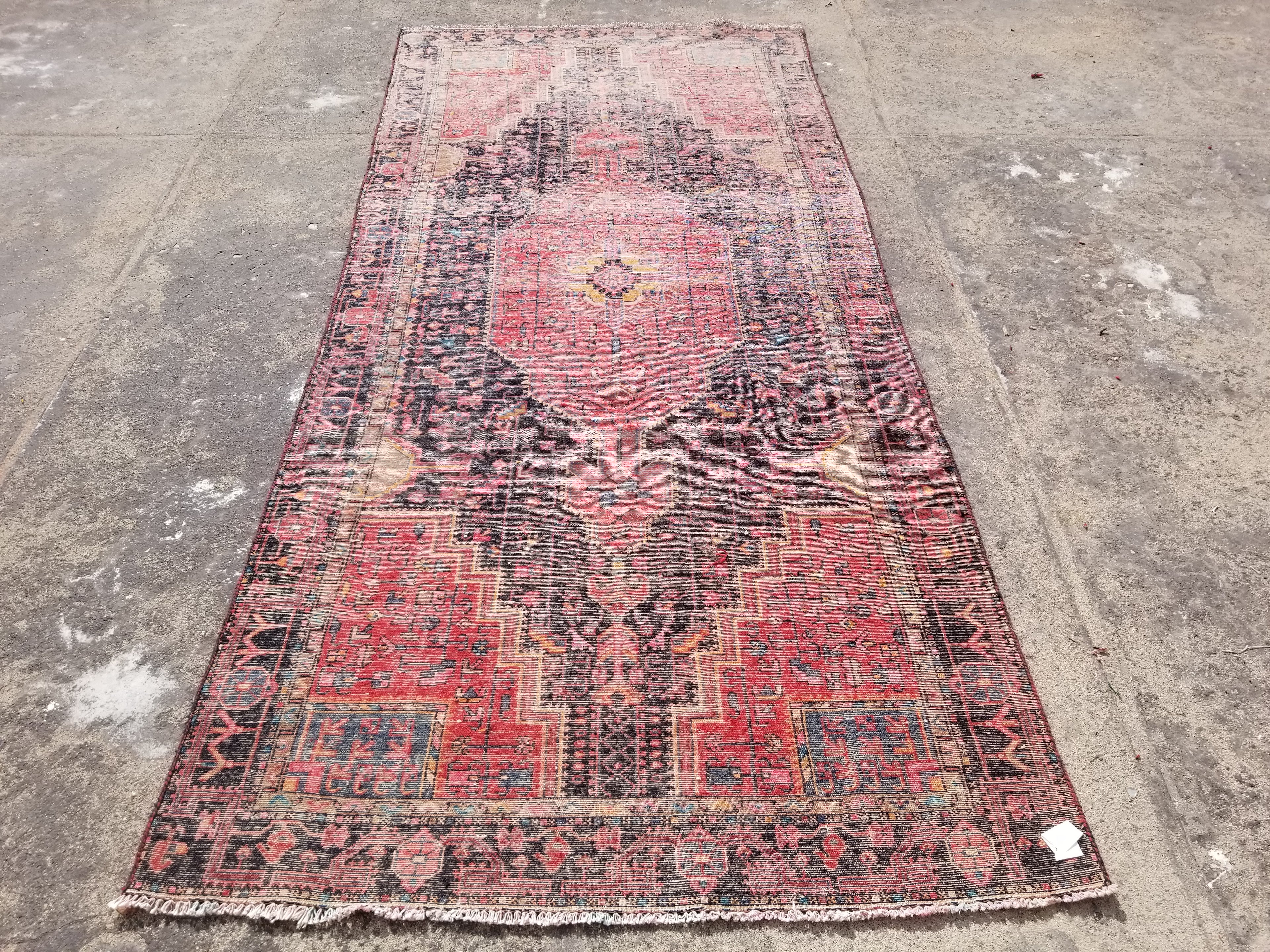 Antique Traditional Handmade Heriz Style Wool Multicolor Runner Rug 326x143cm