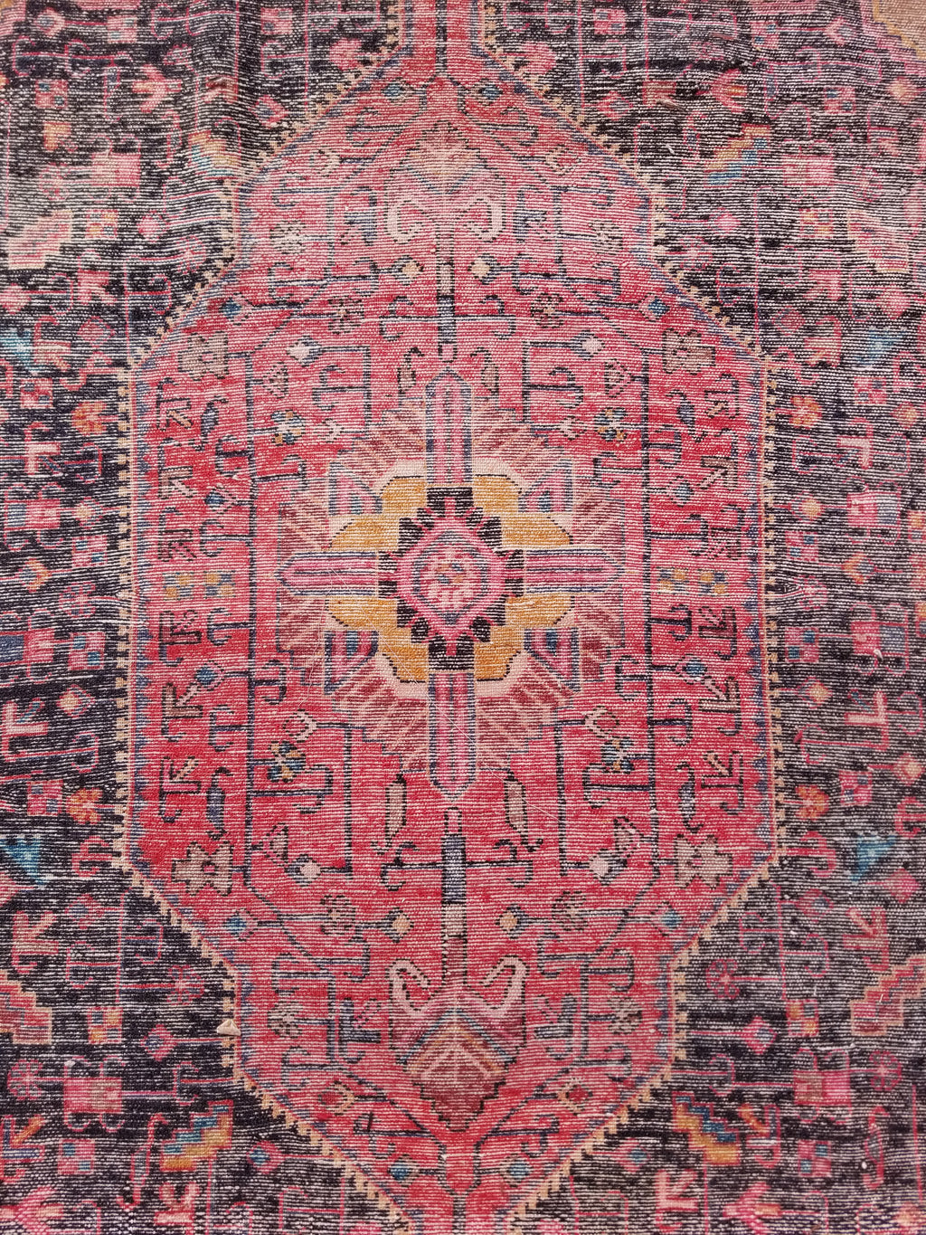 Antique Traditional Handmade Heriz Style Wool Multicolor Runner Rug 326x143cm