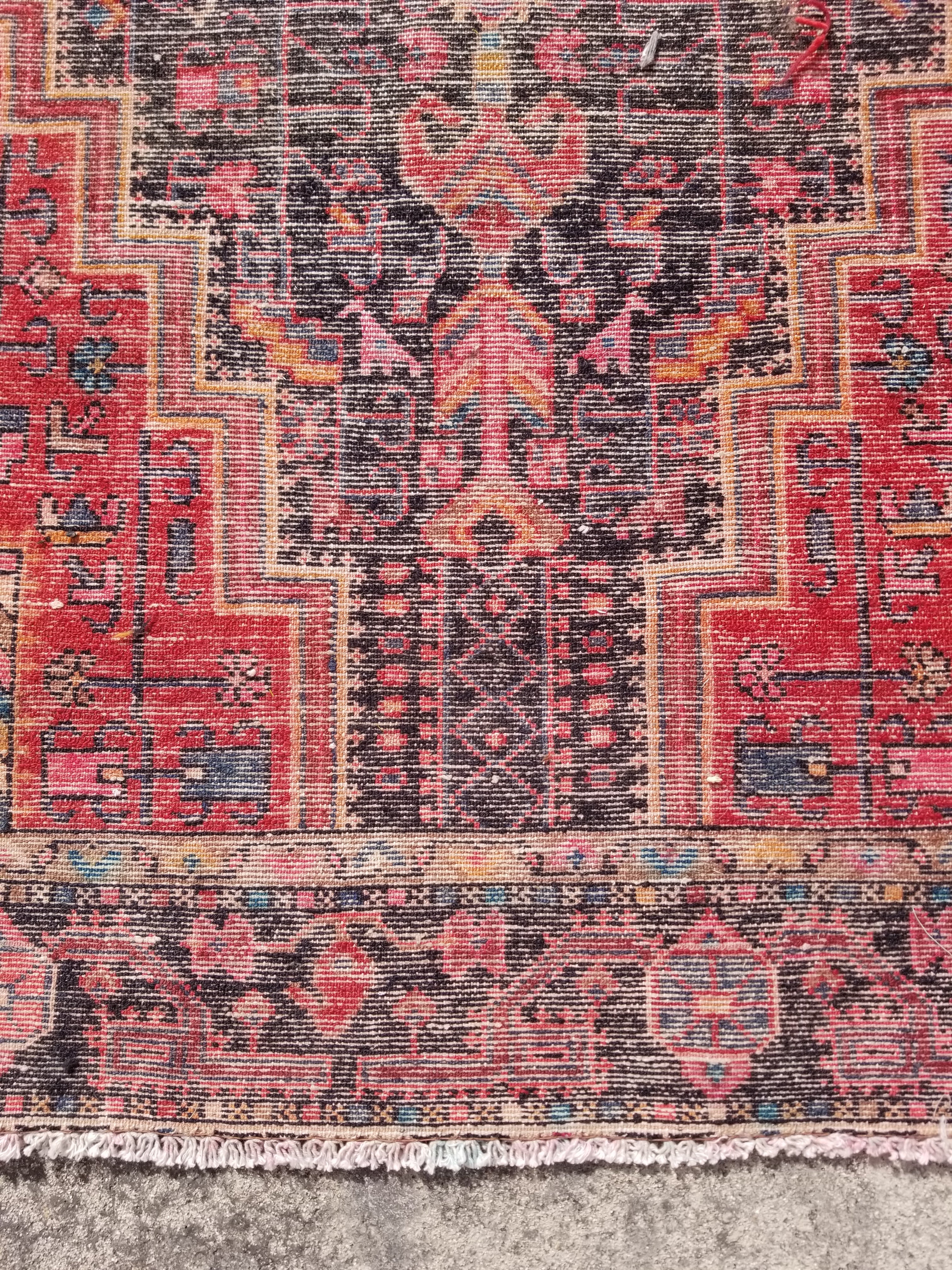 Antique Traditional Handmade Heriz Style Wool Multicolor Runner Rug 326x143cm