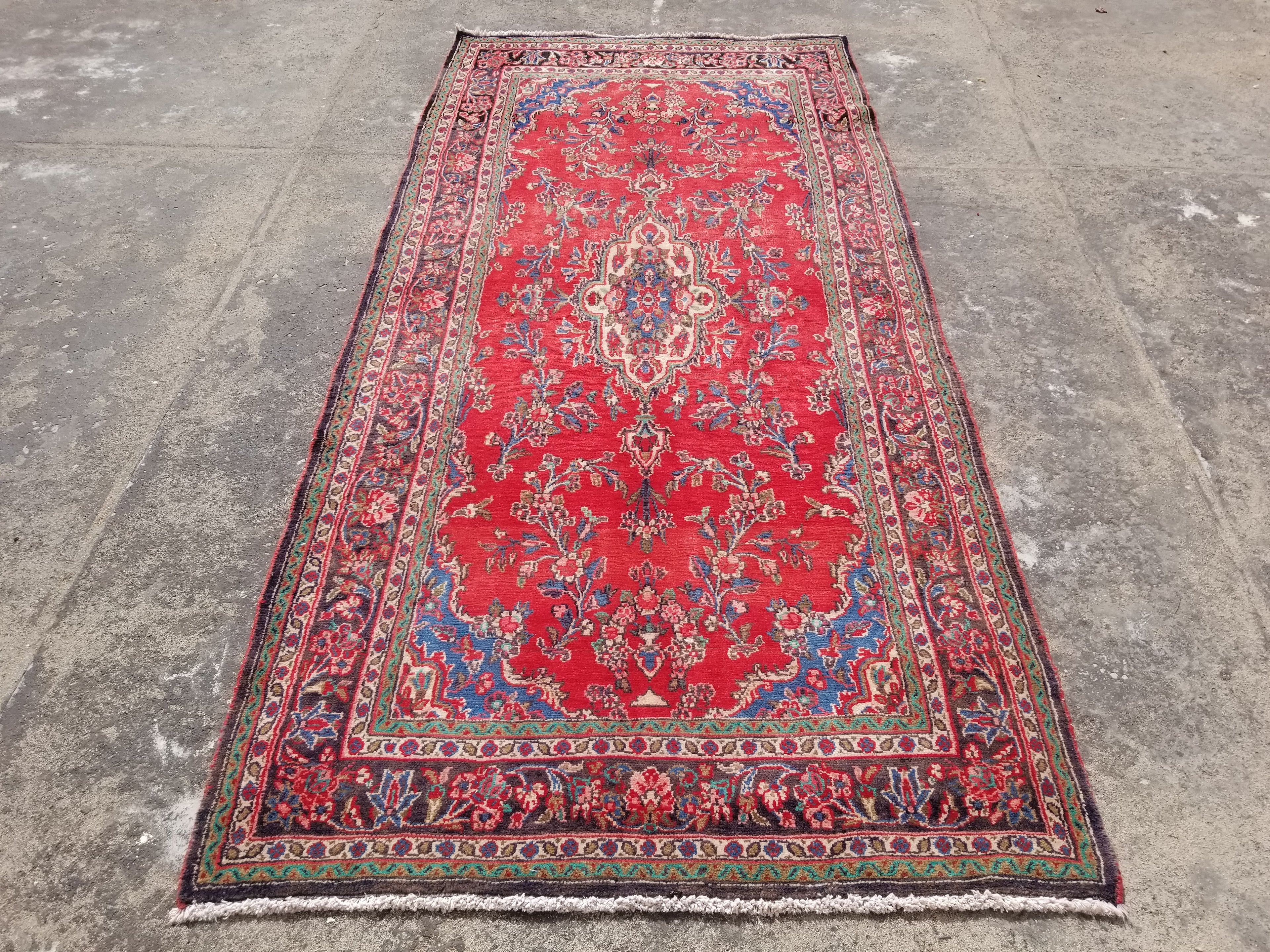 Distressed Vintage Traditional Handmade Oriental Wool Multicolor Rug 291x138