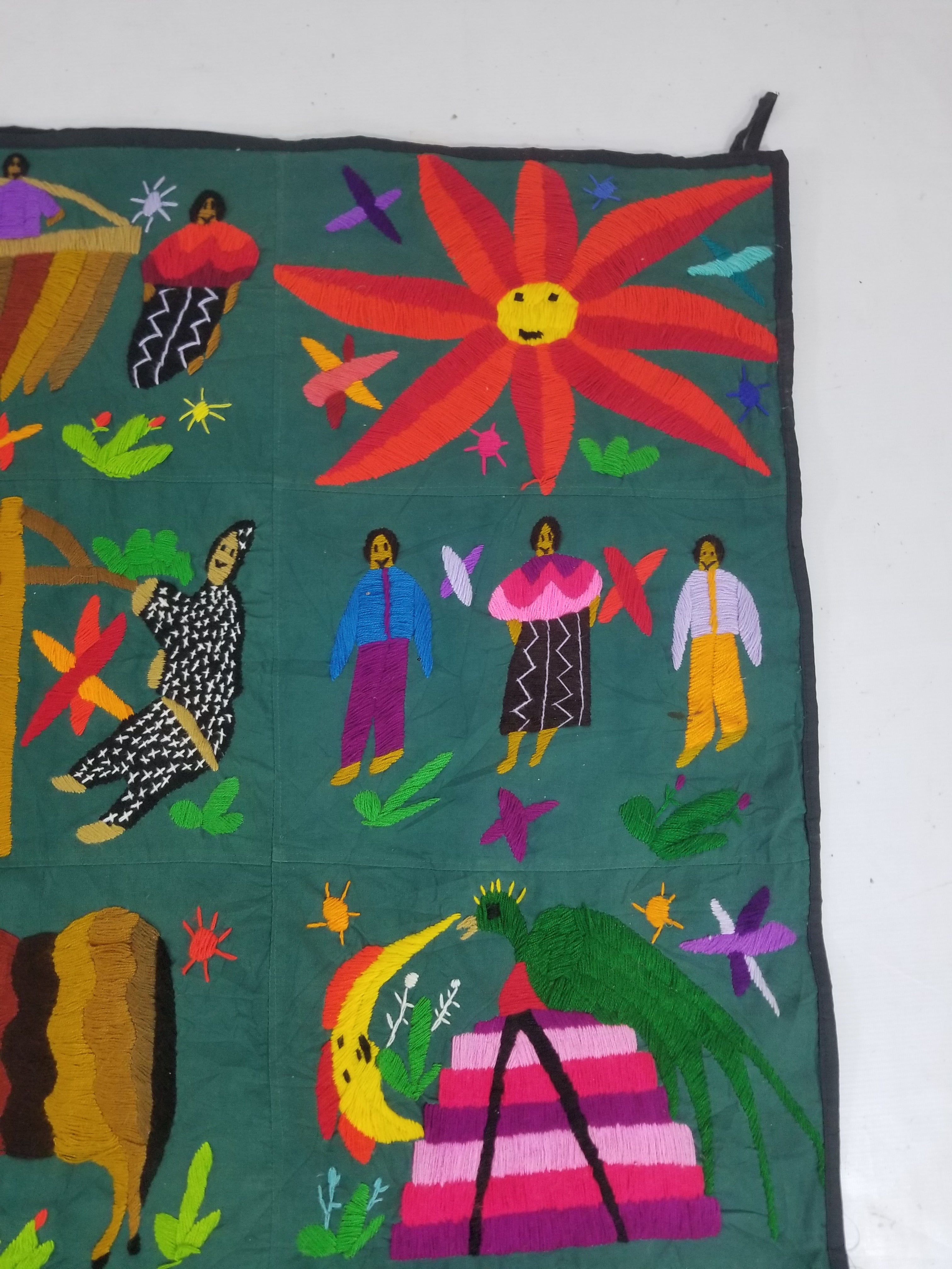 Vintage Mexican Otomi Embroidered Folk Art Decorative Textile 213x187cm