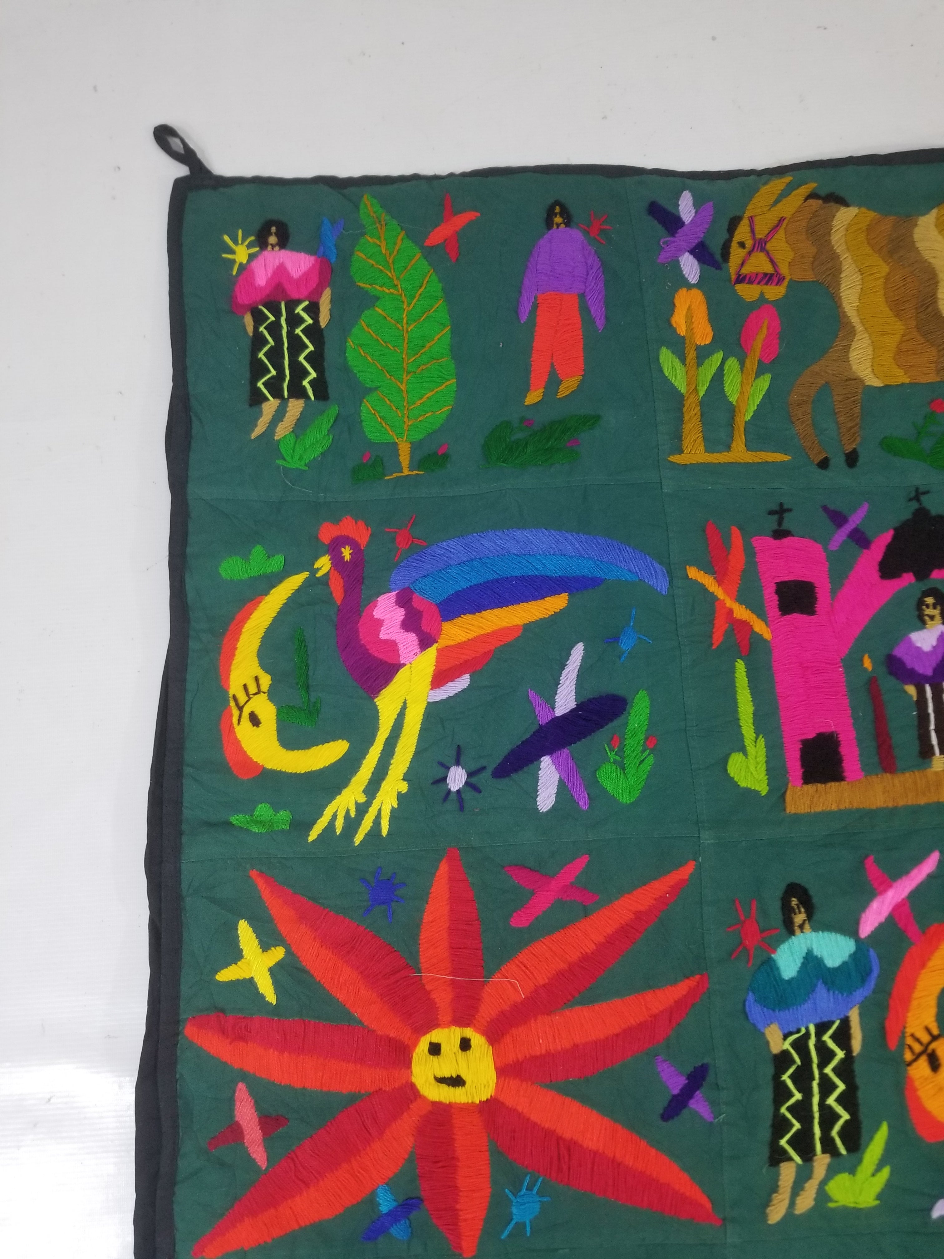 Vintage Mexican Otomi Embroidered Folk Art Decorative Textile 213x187cm