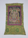 Antique Tibetan Buddhist Thangka Printed & Silk Brocade Wall Hanging 68x39cm