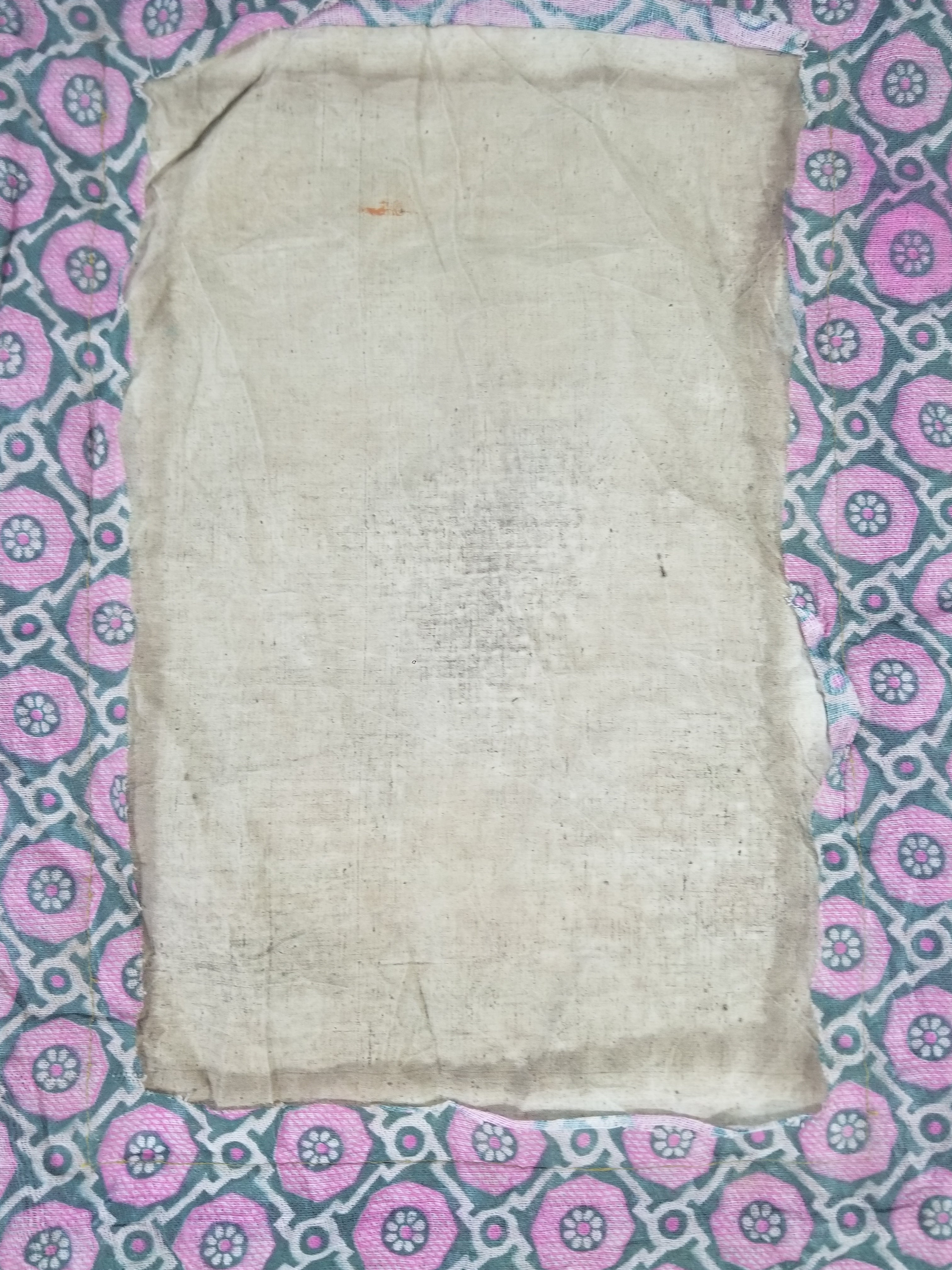 Antique Tibetan Buddhist Thangka Printed & Silk Brocade Wall Hanging 68x39cm