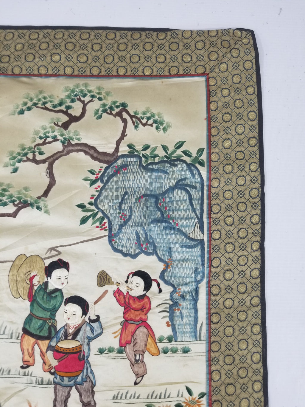 Vintage Chinese Silk Embroidered Children Playing Scene Tapestry 66x50cm
