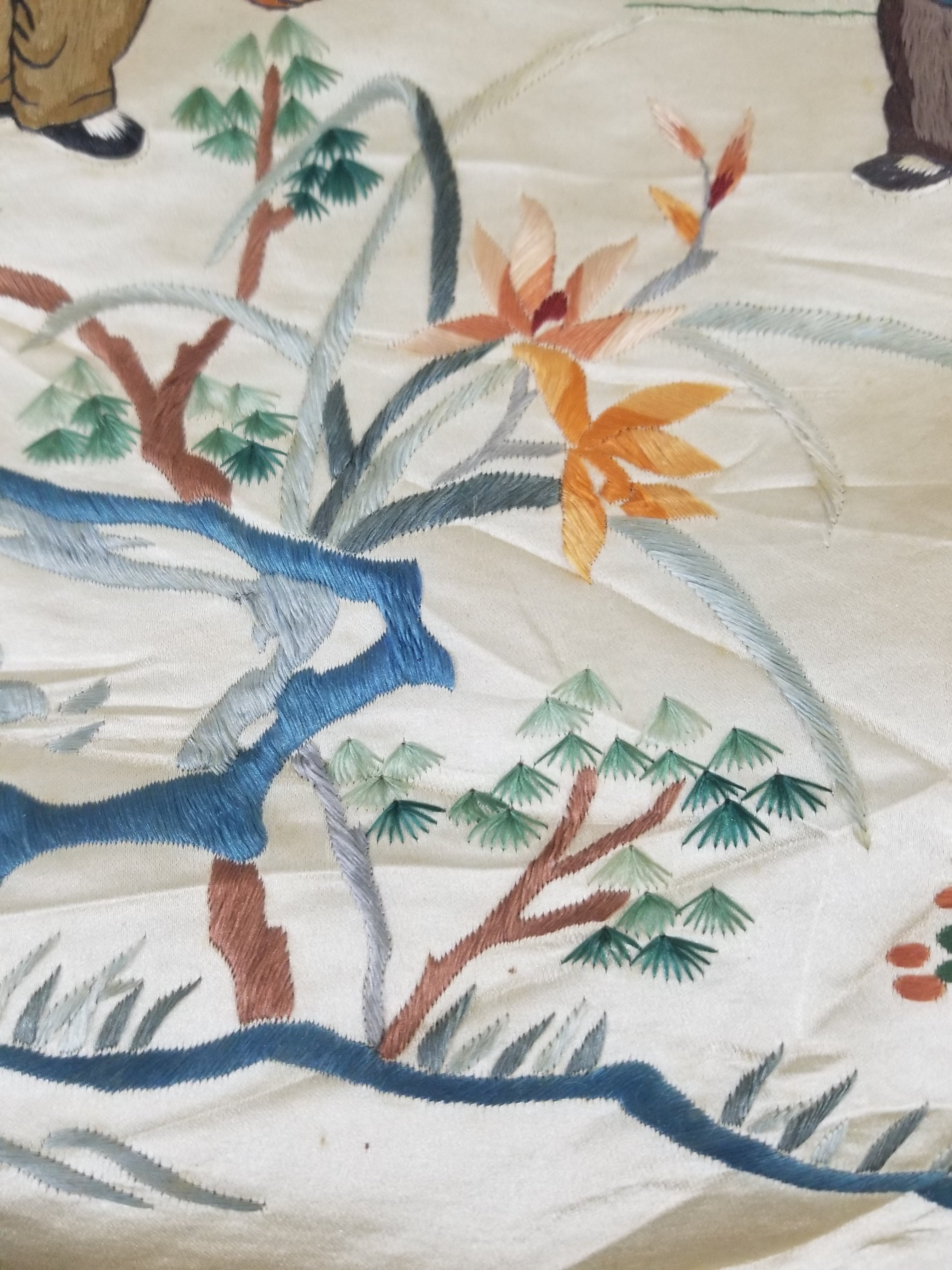 Vintage Chinese Silk Embroidered Children Playing Scene Tapestry 66x50cm