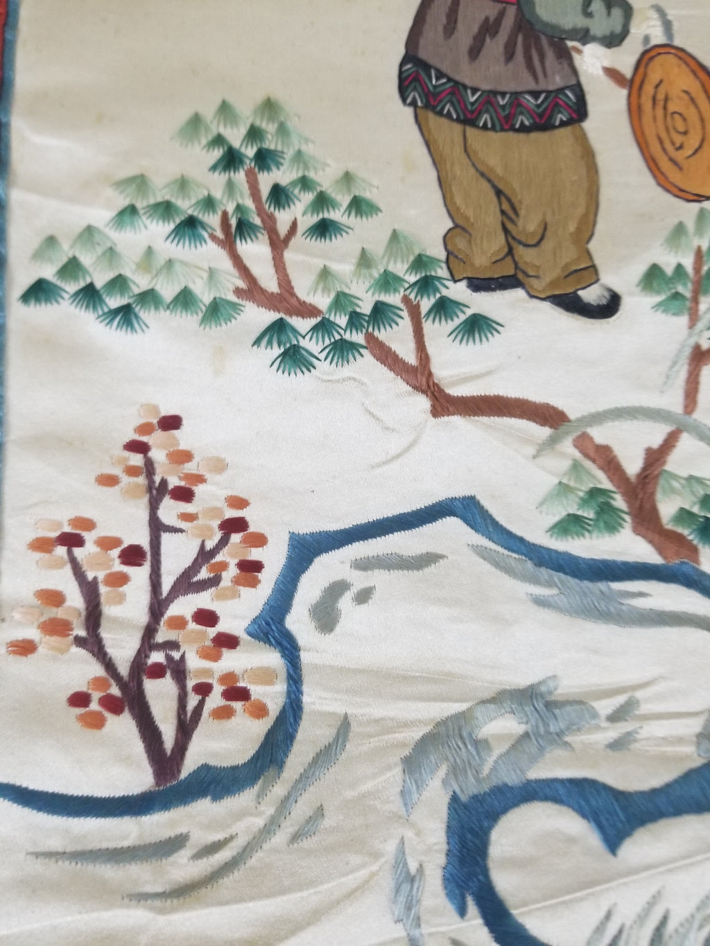 Vintage Chinese Silk Embroidered Children Playing Scene Tapestry 66x50cm