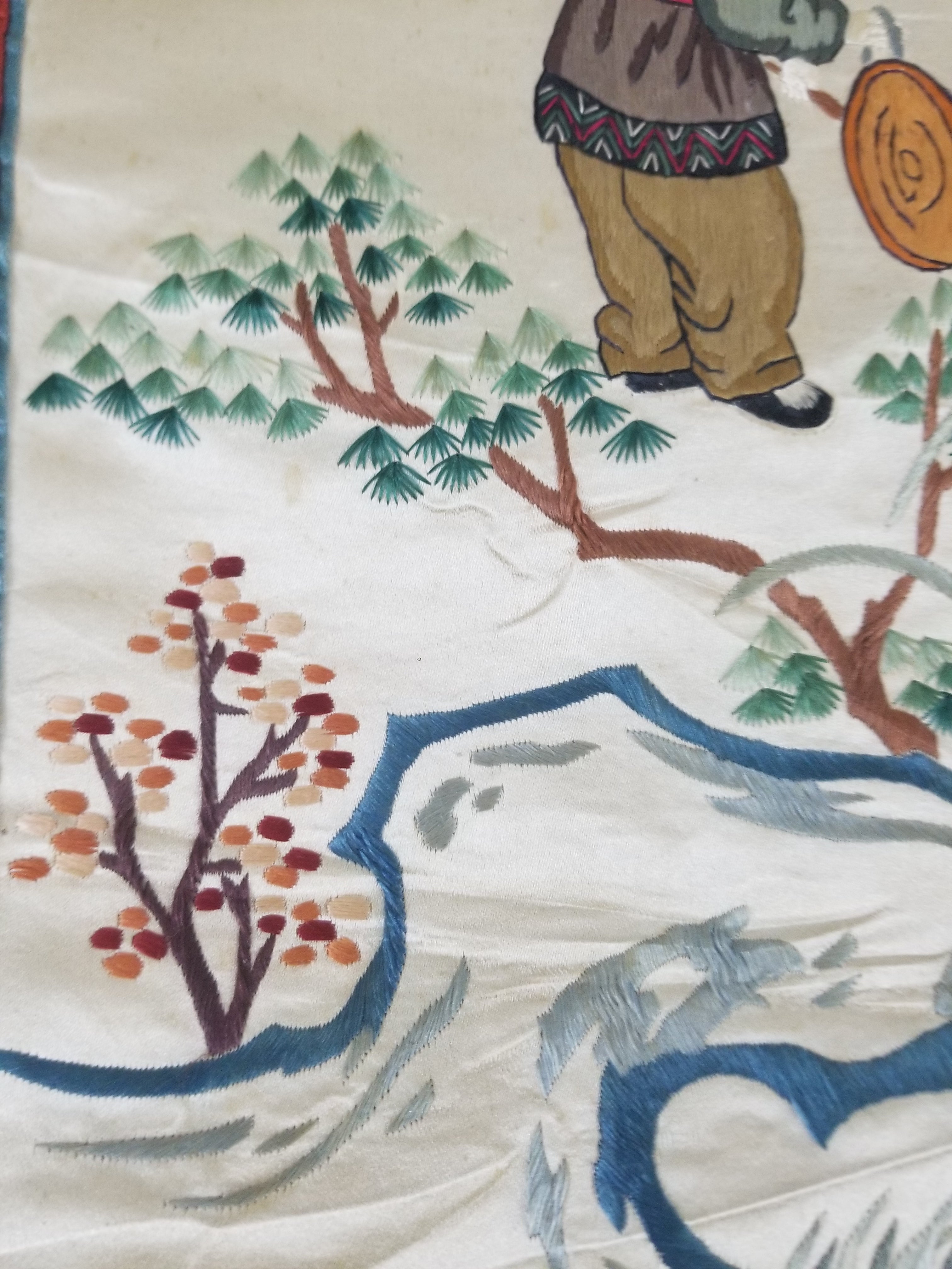 Vintage Chinese Silk Embroidered Children Playing Scene Tapestry 66x50cm