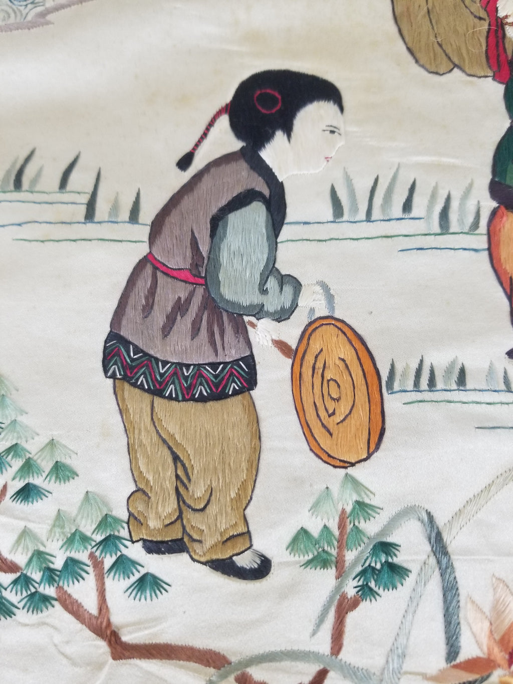 Vintage Chinese Silk Embroidered Children Playing Scene Tapestry 66x50cm