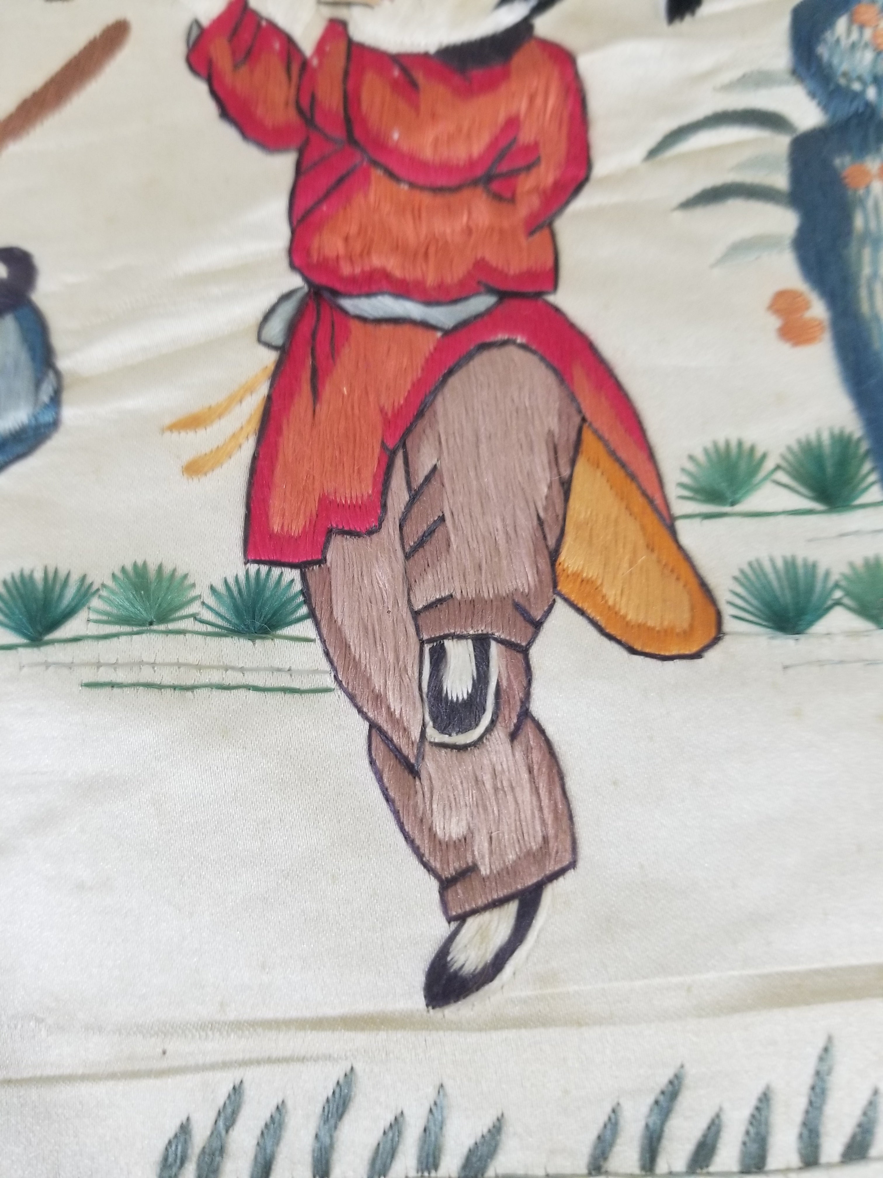 Vintage Chinese Silk Embroidered Children Playing Scene Tapestry 66x50cm
