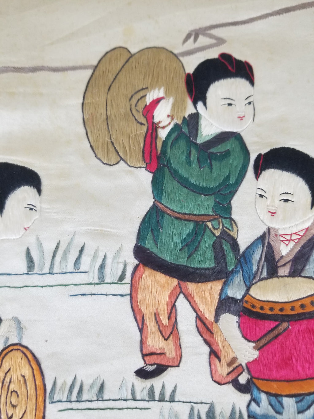 Vintage Chinese Silk Embroidered Children Playing Scene Tapestry 66x50cm