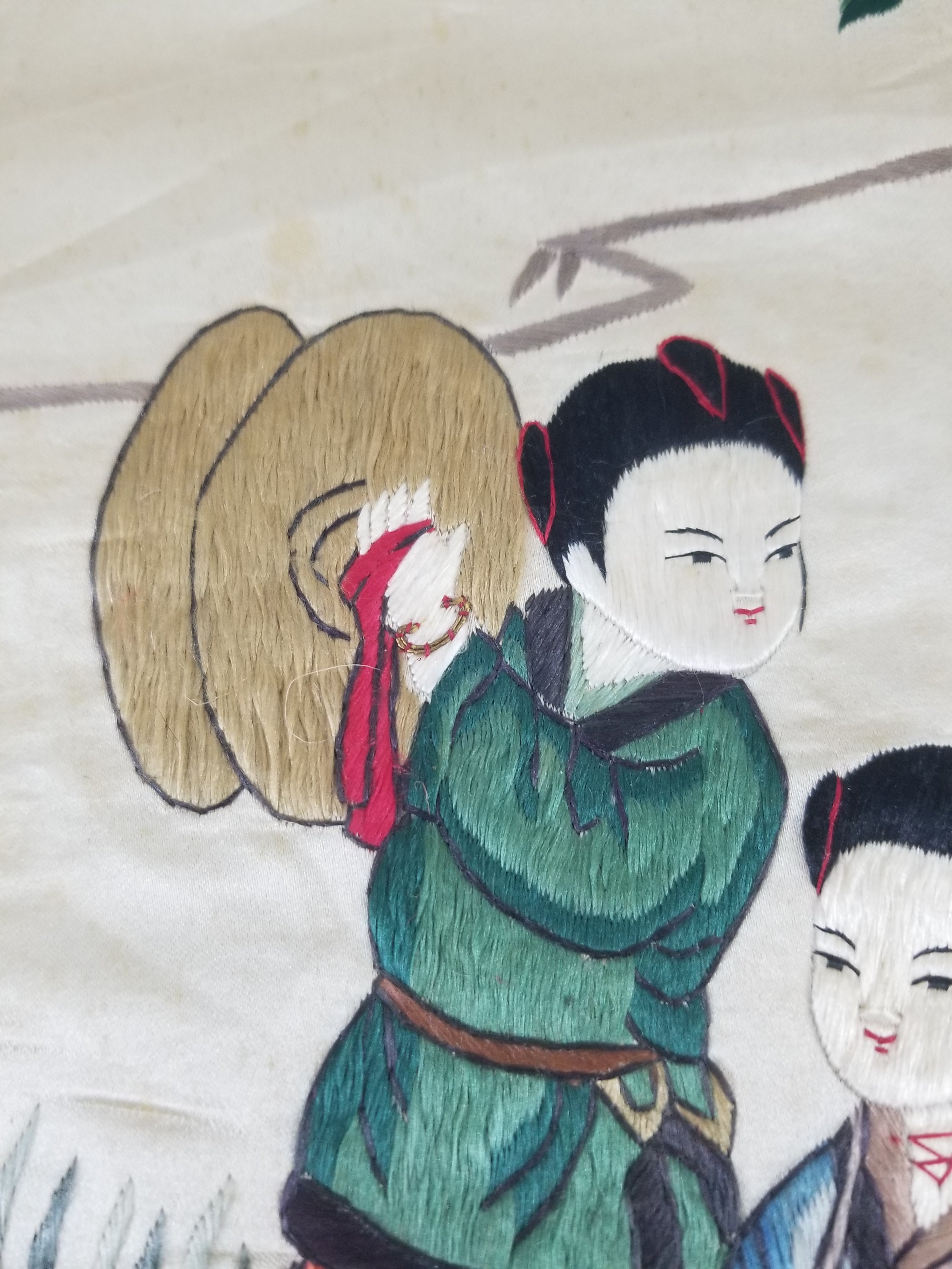 Vintage Chinese Silk Embroidered Children Playing Scene Tapestry 66x50cm
