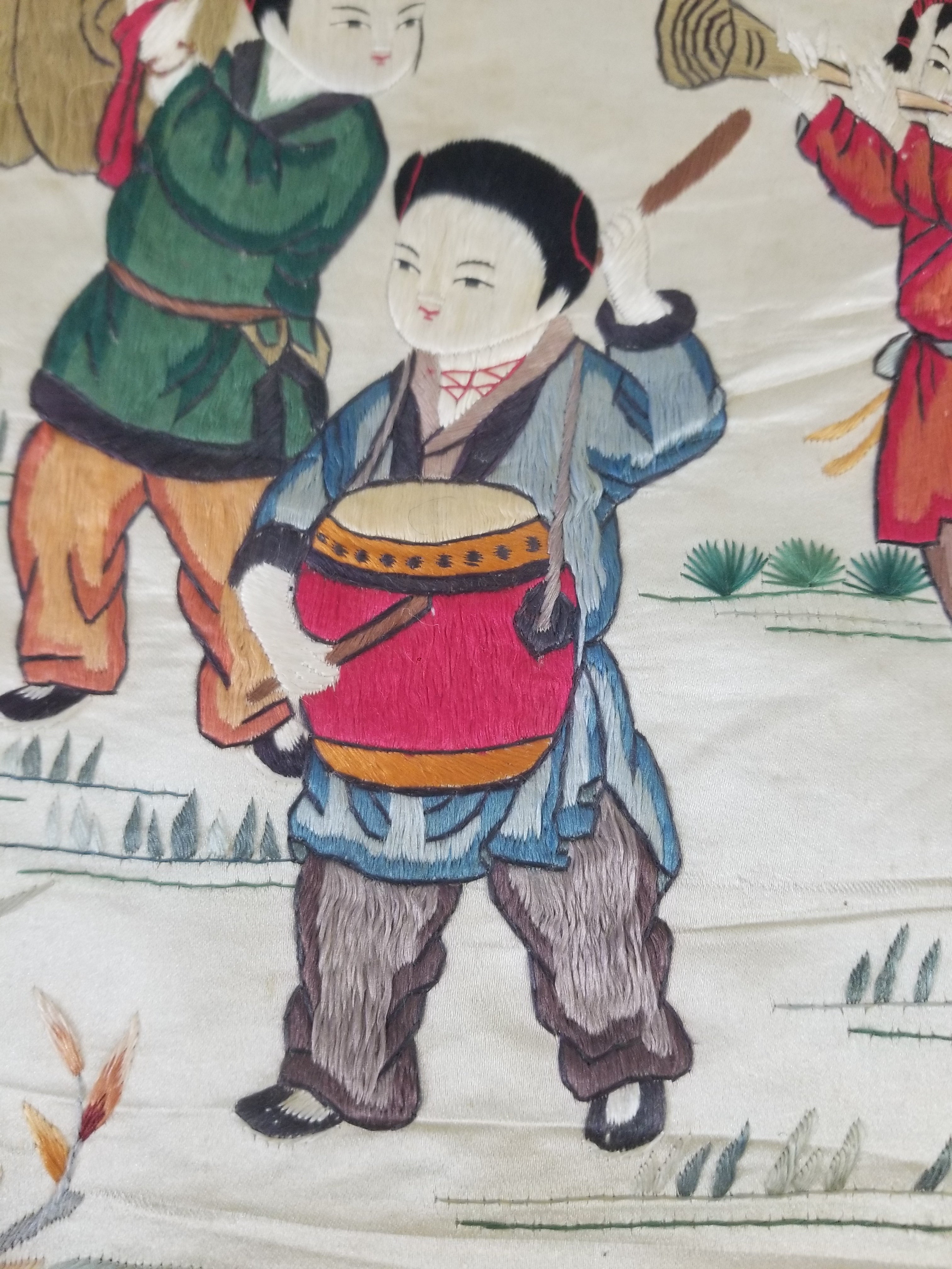 Vintage Chinese Silk Embroidered Children Playing Scene Tapestry 66x50cm