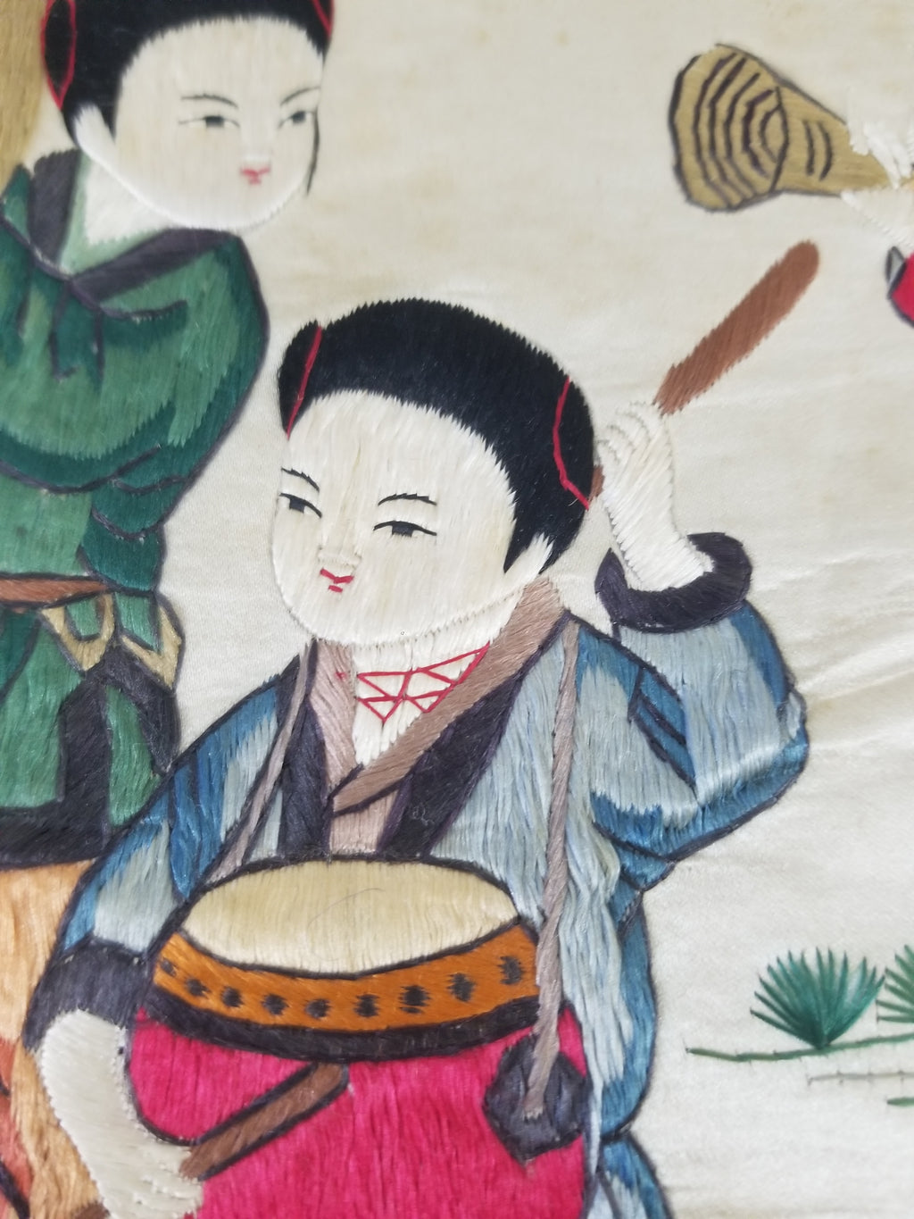 Vintage Chinese Silk Embroidered Children Playing Scene Tapestry 66x50cm