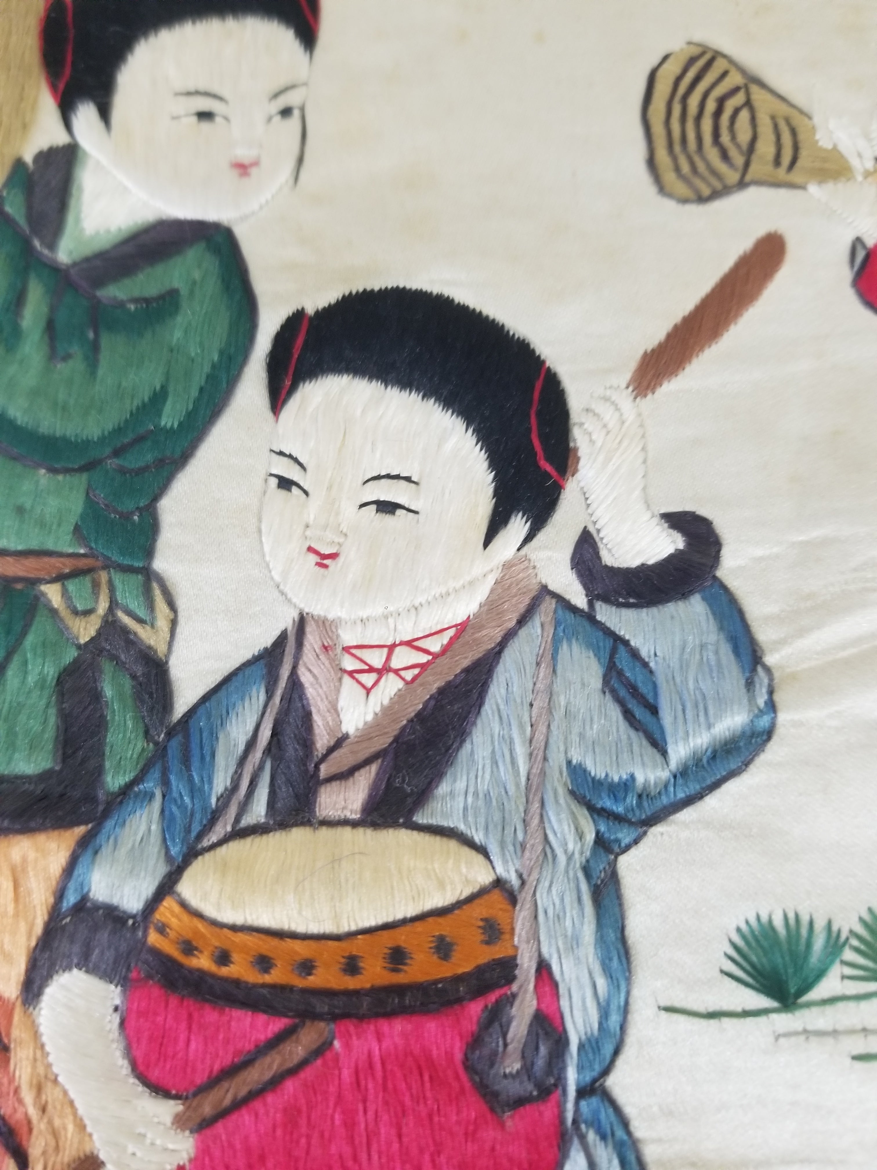 Vintage Chinese Silk Embroidered Children Playing Scene Tapestry 66x50cm