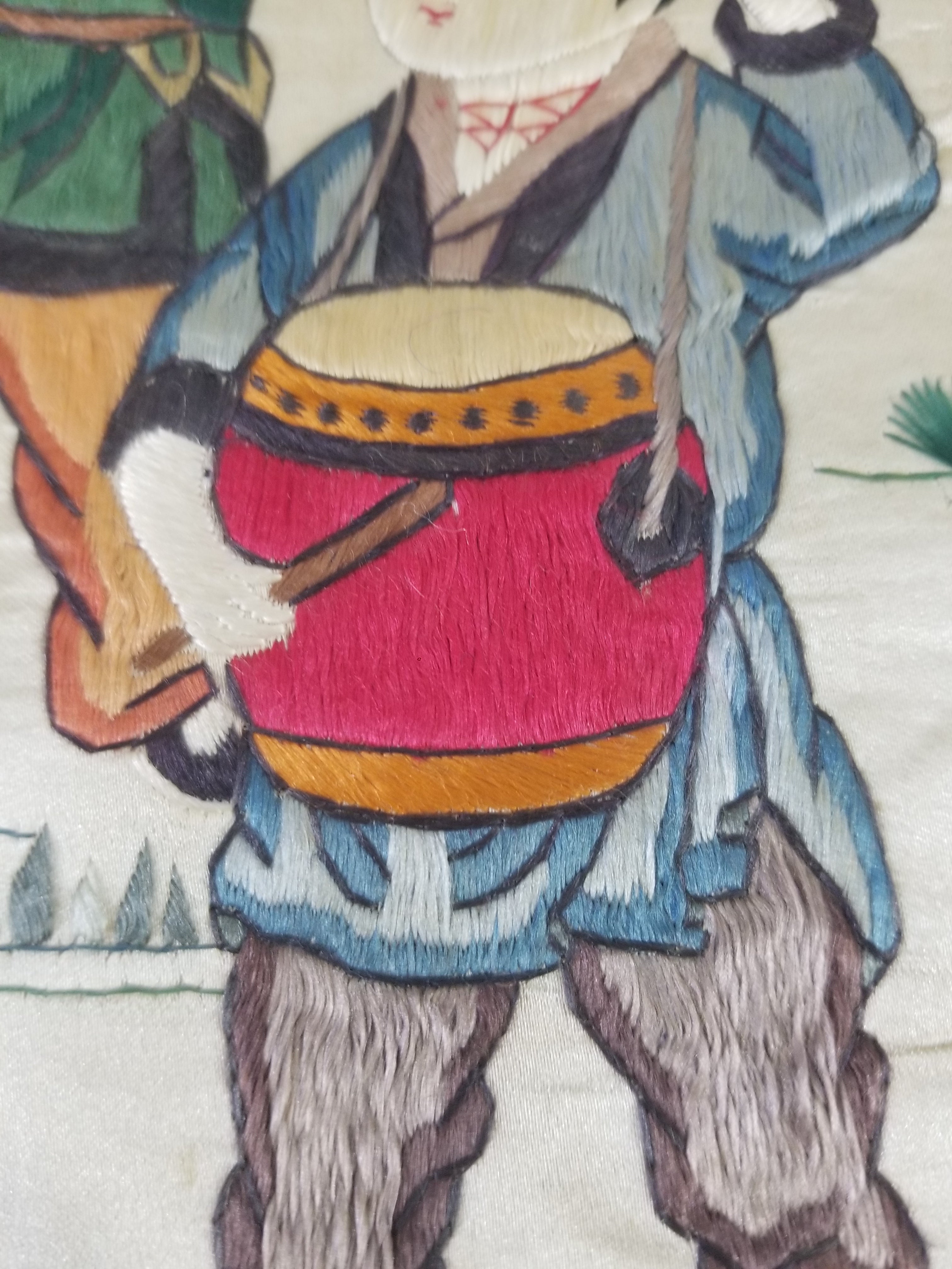 Vintage Chinese Silk Embroidered Children Playing Scene Tapestry 66x50cm