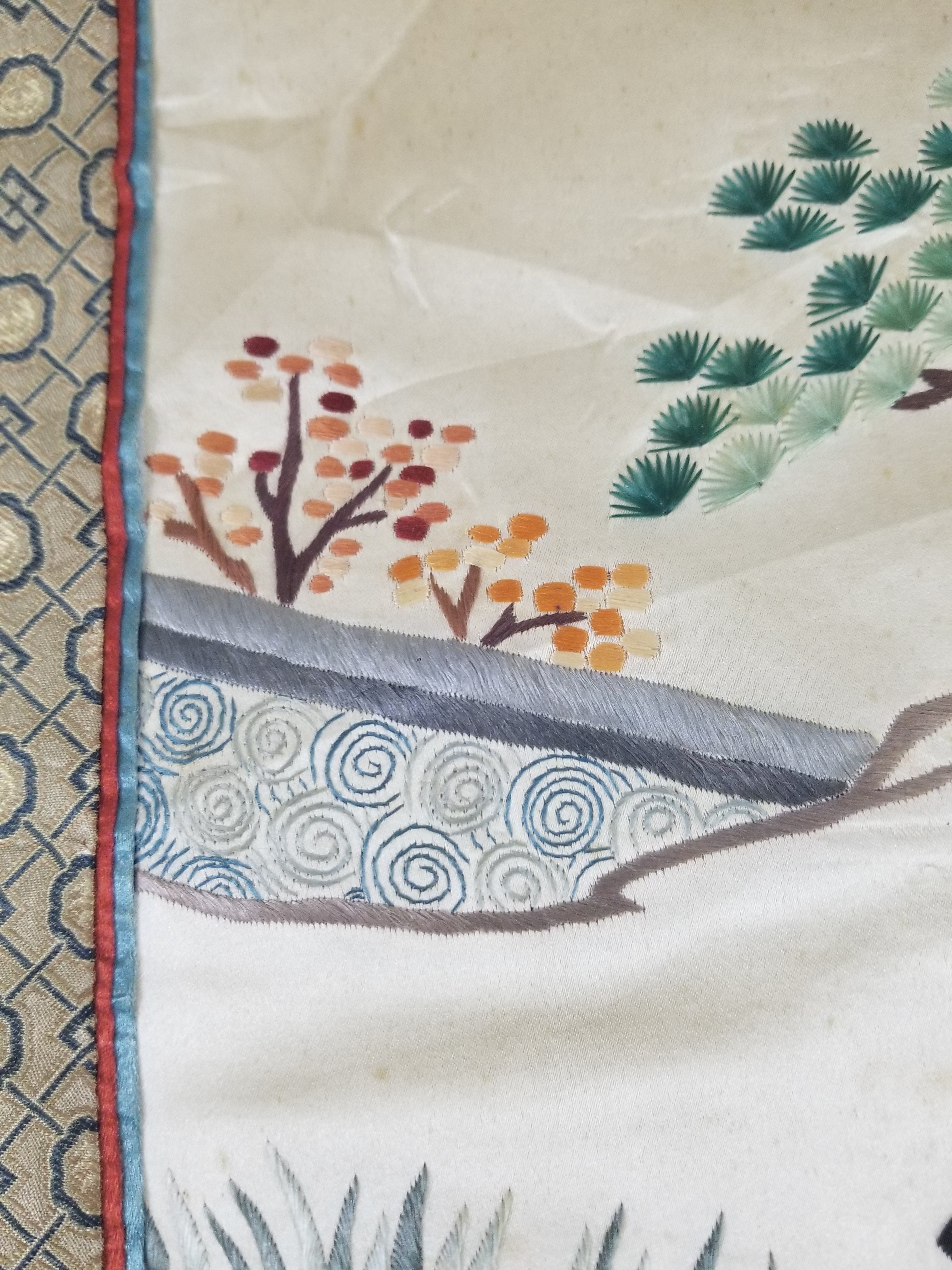 Vintage Chinese Silk Embroidered Children Playing Scene Tapestry 66x50cm