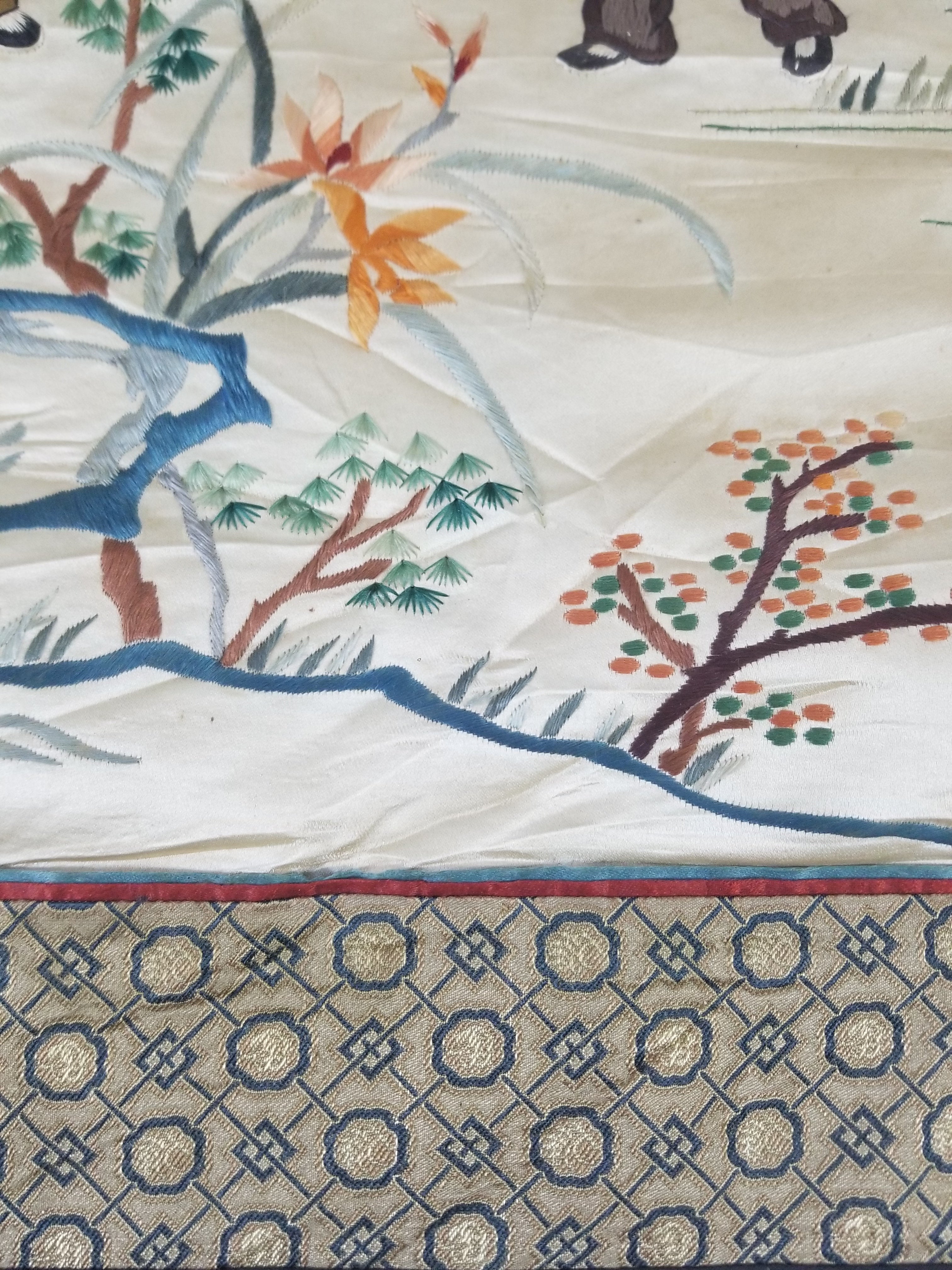 Vintage Chinese Silk Embroidered Children Playing Scene Tapestry 66x50cm