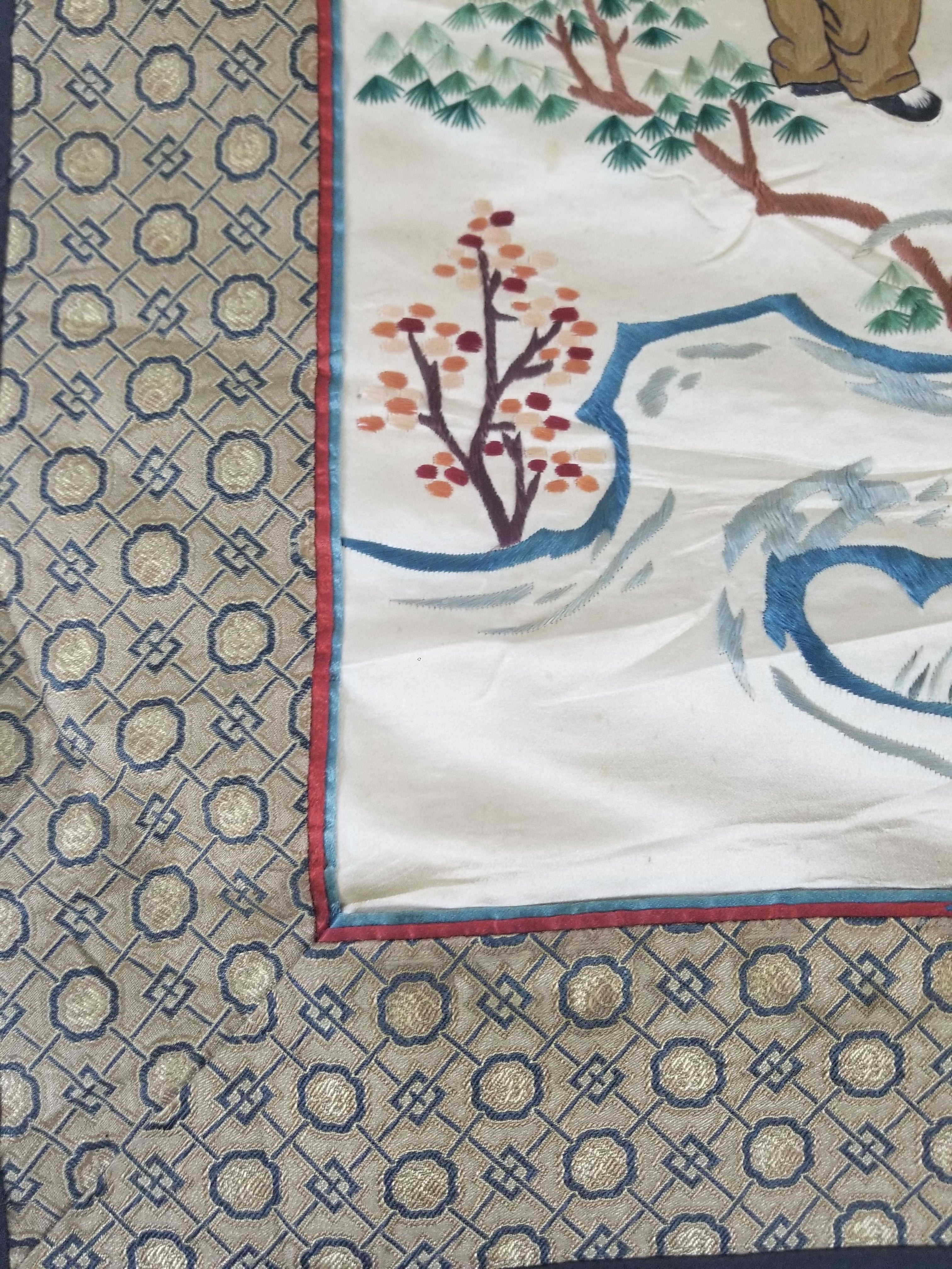 Vintage Chinese Silk Embroidered Children Playing Scene Tapestry 66x50cm
