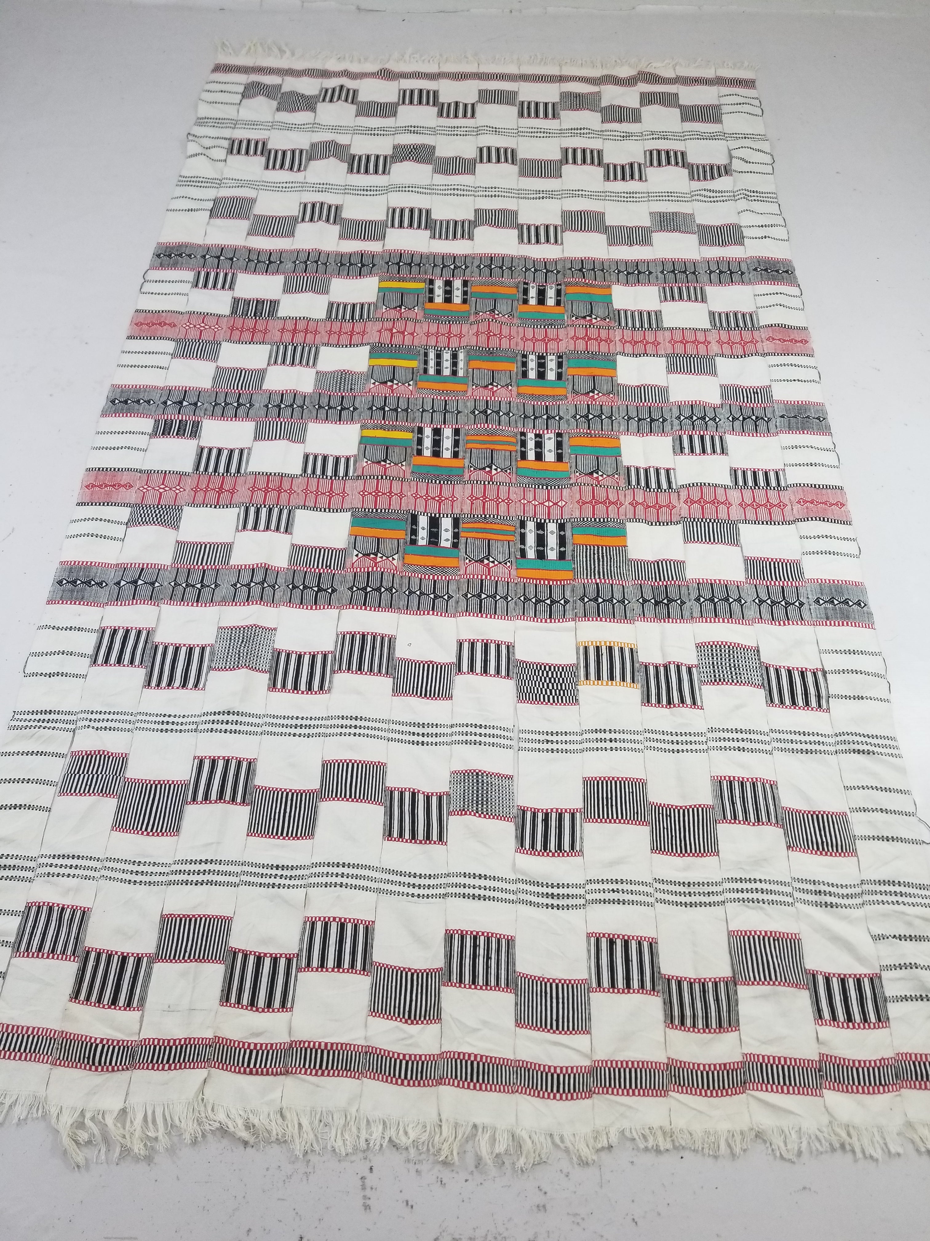 Vintage African Handwoven Patchwork Ghanaian Multicolor Kente Cloth 250x143cm