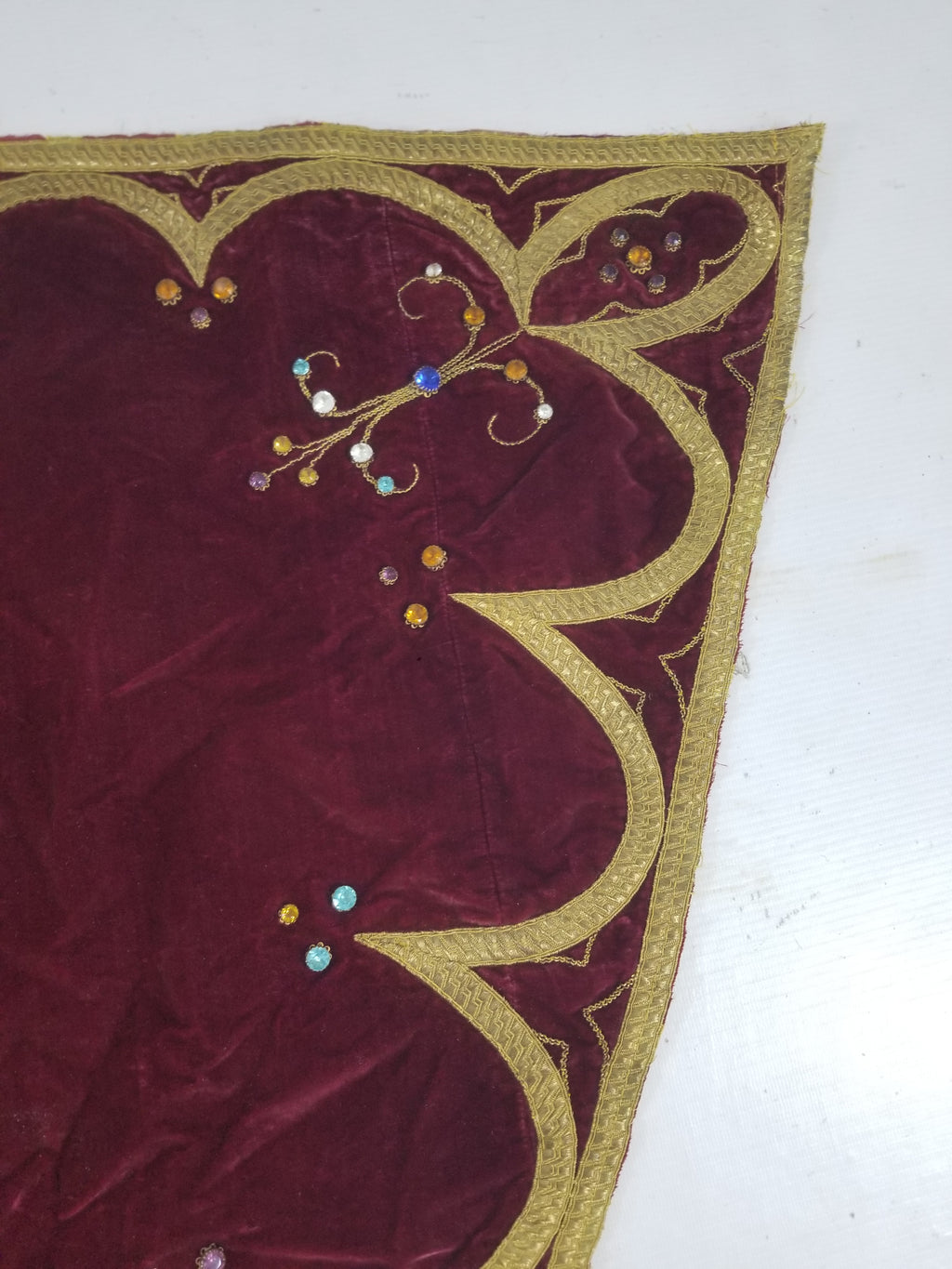 Antique French Embroidered Gold Trim Velvet Altar Cloth 142x80cm