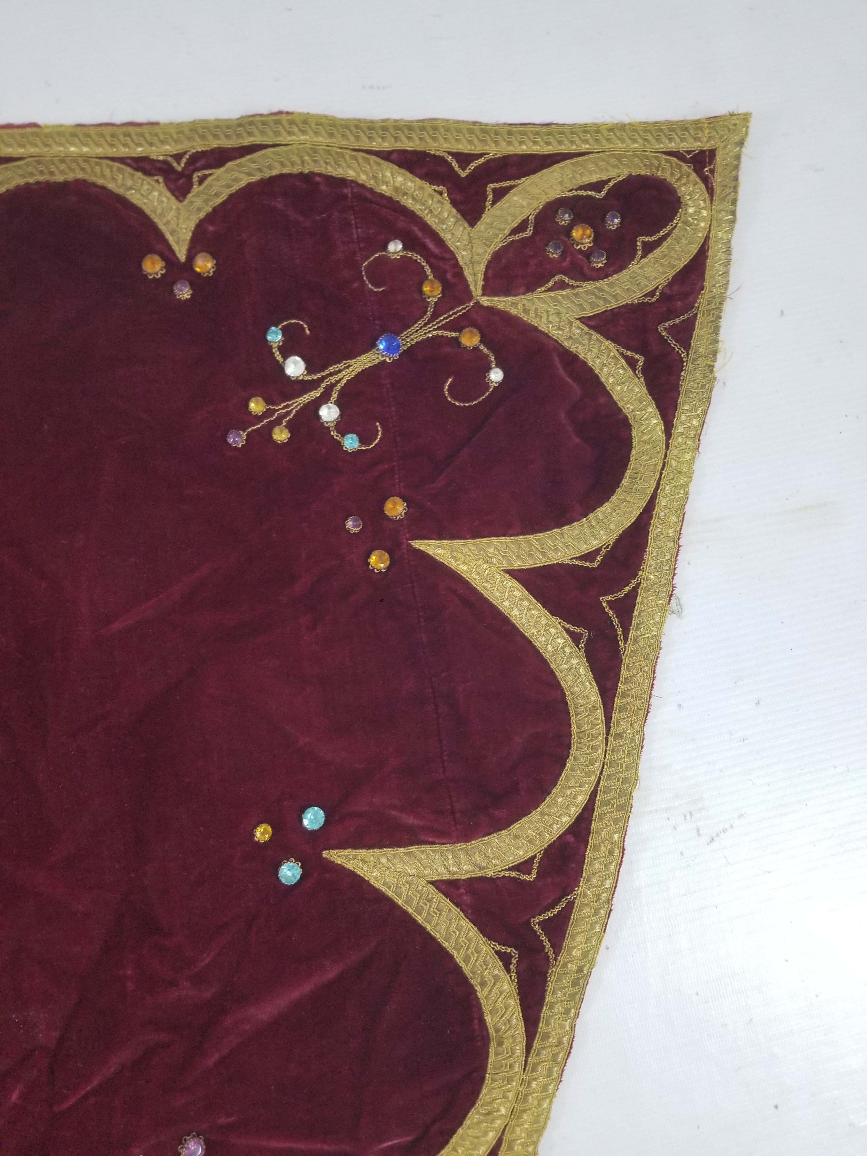 Antique French Embroidered Gold Trim Velvet Altar Cloth 142x80cm