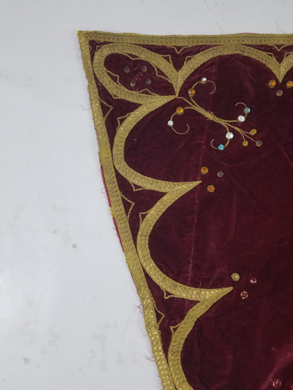 Antique French Embroidered Gold Trim Velvet Altar Cloth 142x80cm