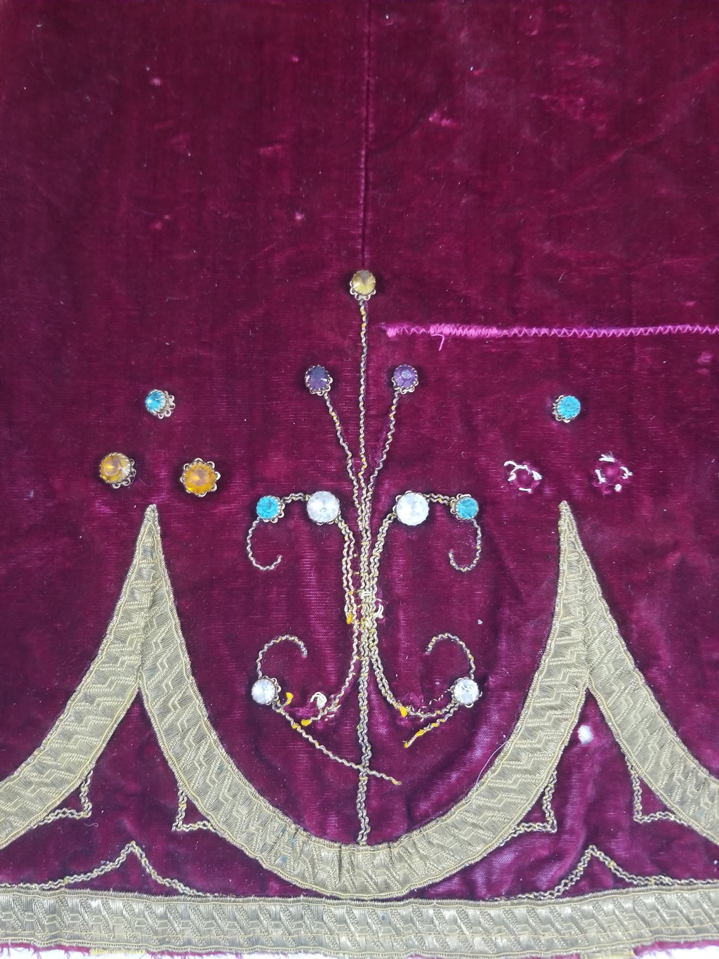 Antique French Embroidered Gold Trim Velvet Altar Cloth 142x80cm