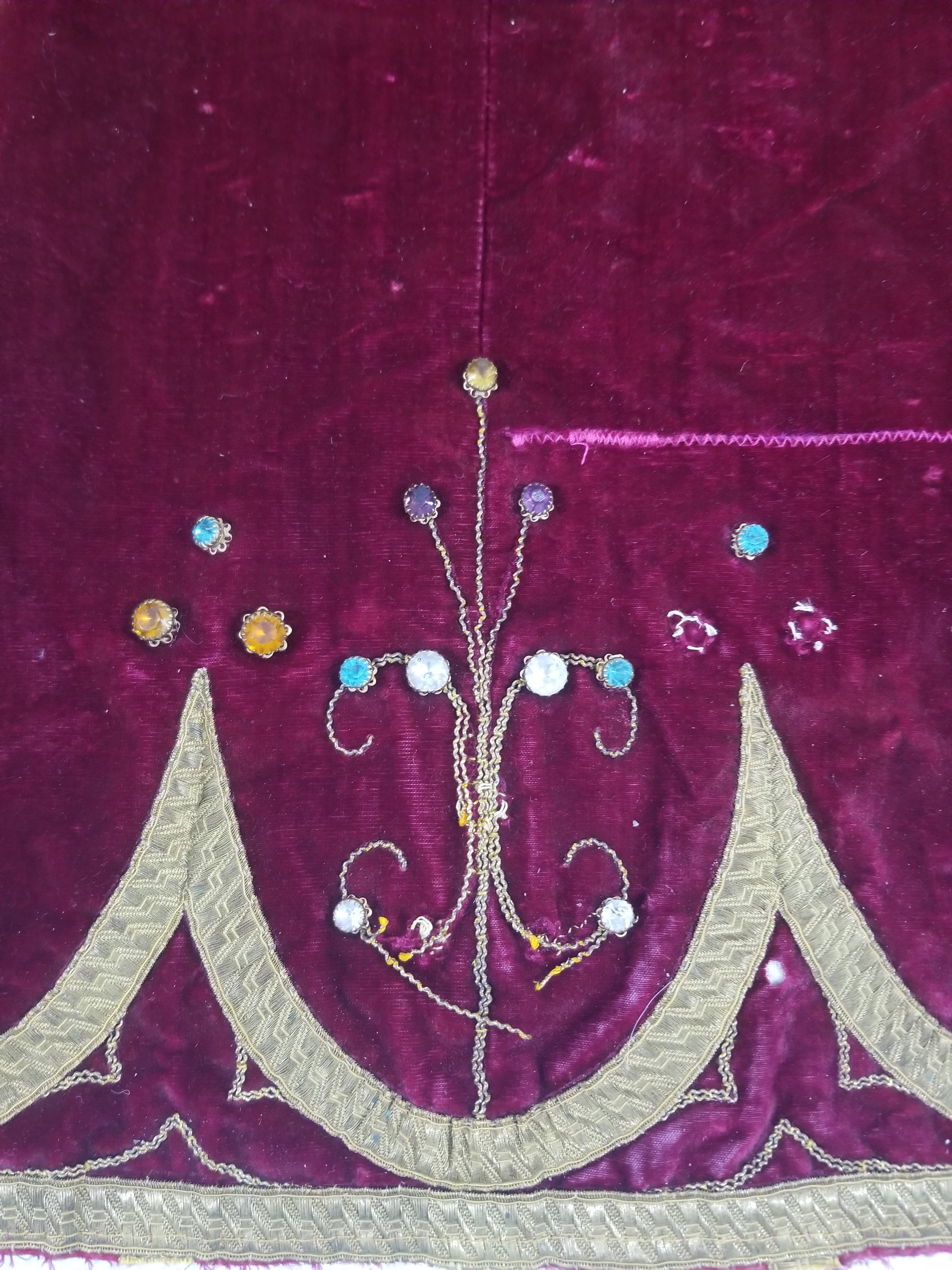 Antique French Embroidered Gold Trim Velvet Altar Cloth 142x80cm