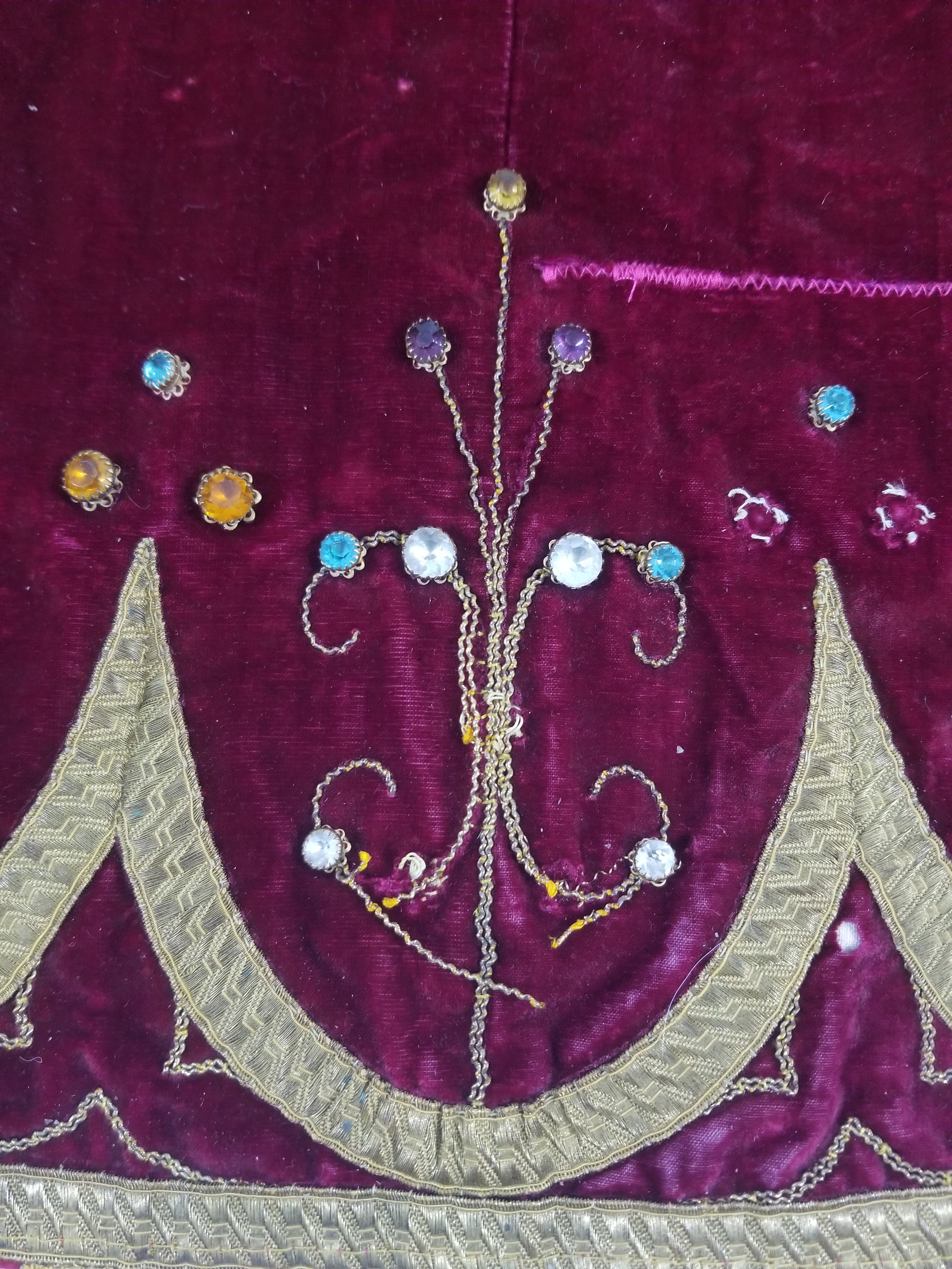 Antique French Embroidered Gold Trim Velvet Altar Cloth 142x80cm