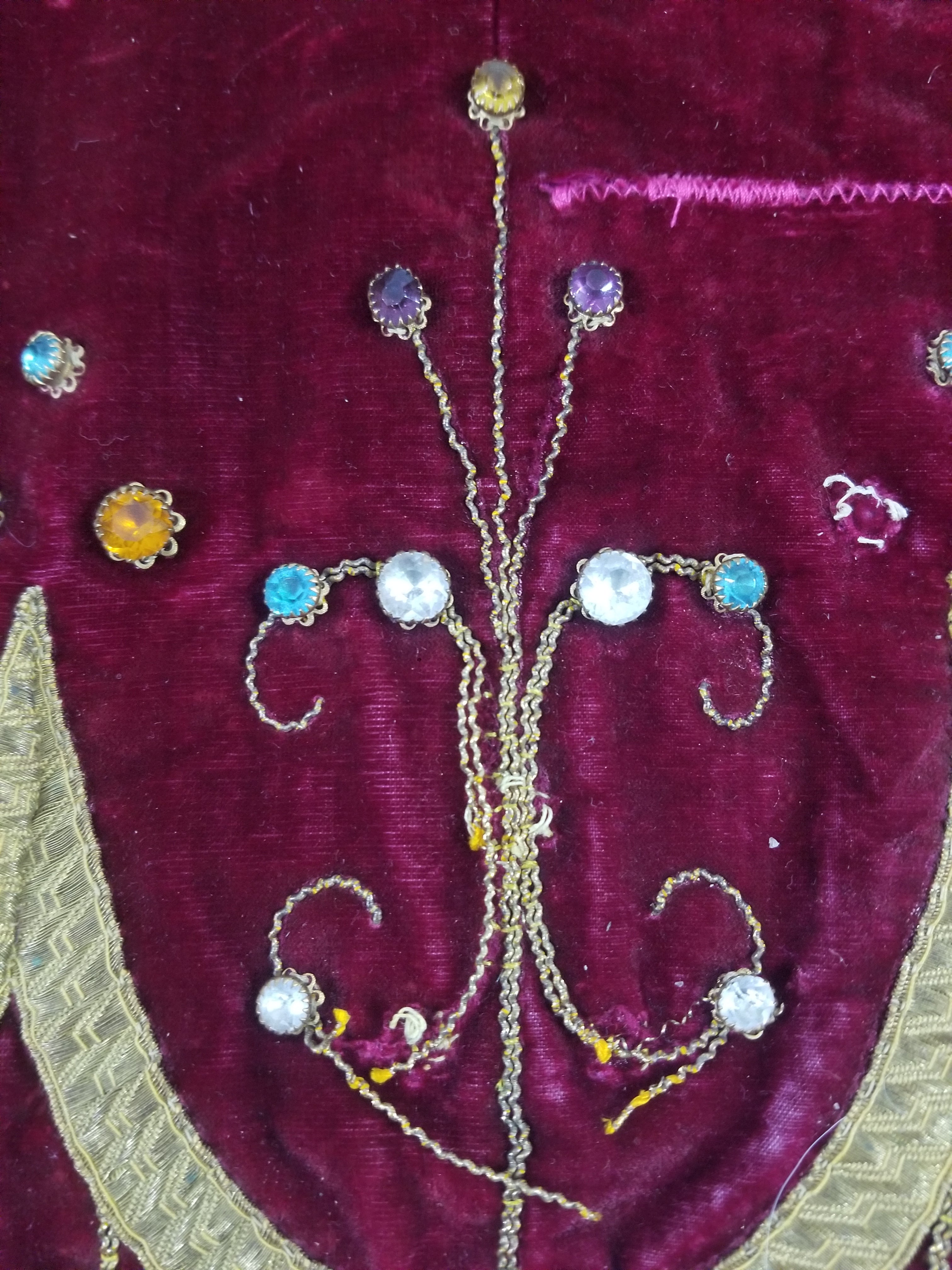 Antique French Embroidered Gold Trim Velvet Altar Cloth 142x80cm