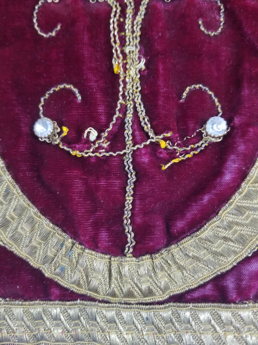 Antique French Embroidered Gold Trim Velvet Altar Cloth 142x80cm
