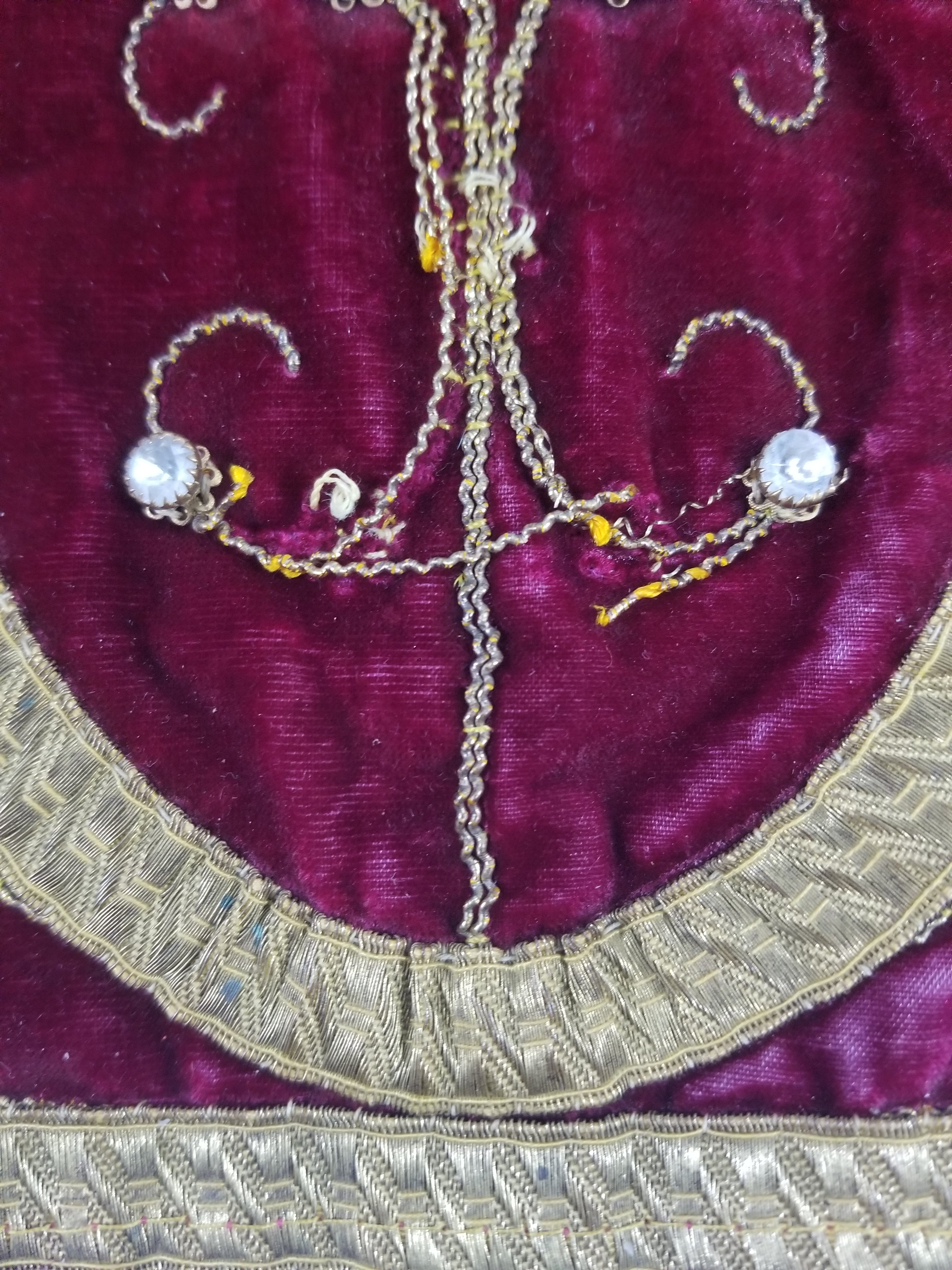 Antique French Embroidered Gold Trim Velvet Altar Cloth 142x80cm