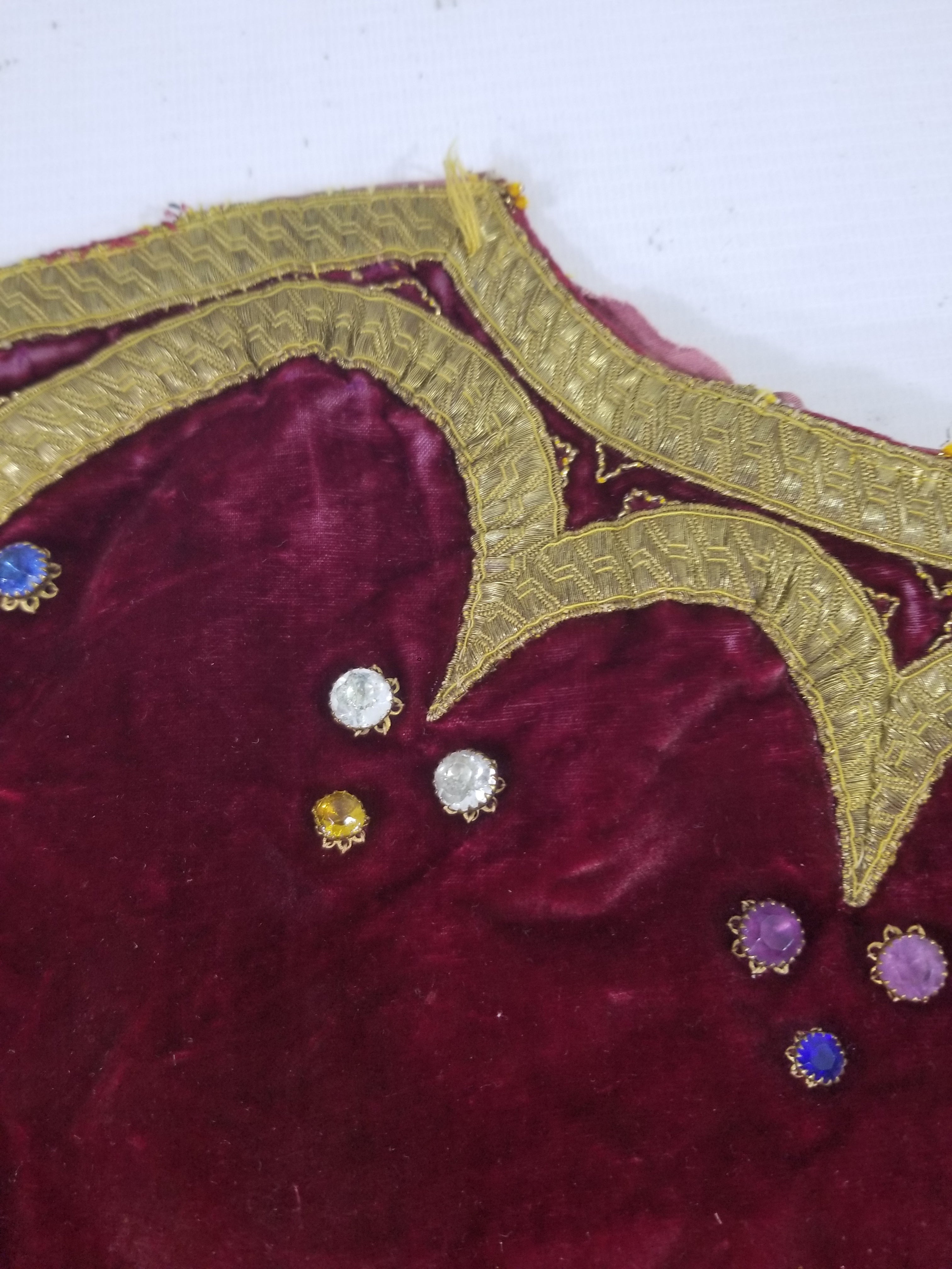 Antique French Embroidered Gold Trim Velvet Altar Cloth 142x80cm