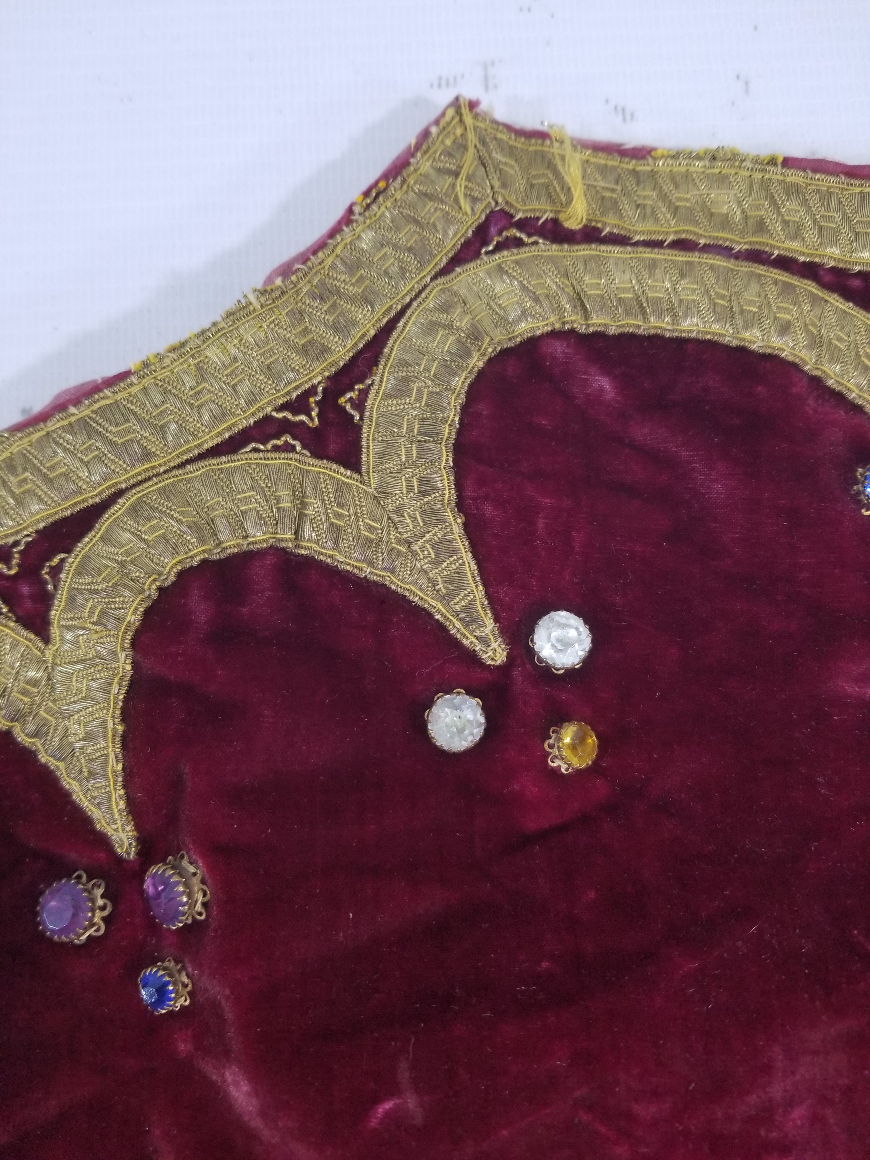 Antique French Embroidered Gold Trim Velvet Altar Cloth 142x80cm