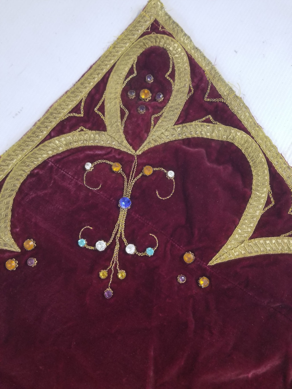 Antique French Embroidered Gold Trim Velvet Altar Cloth 142x80cm