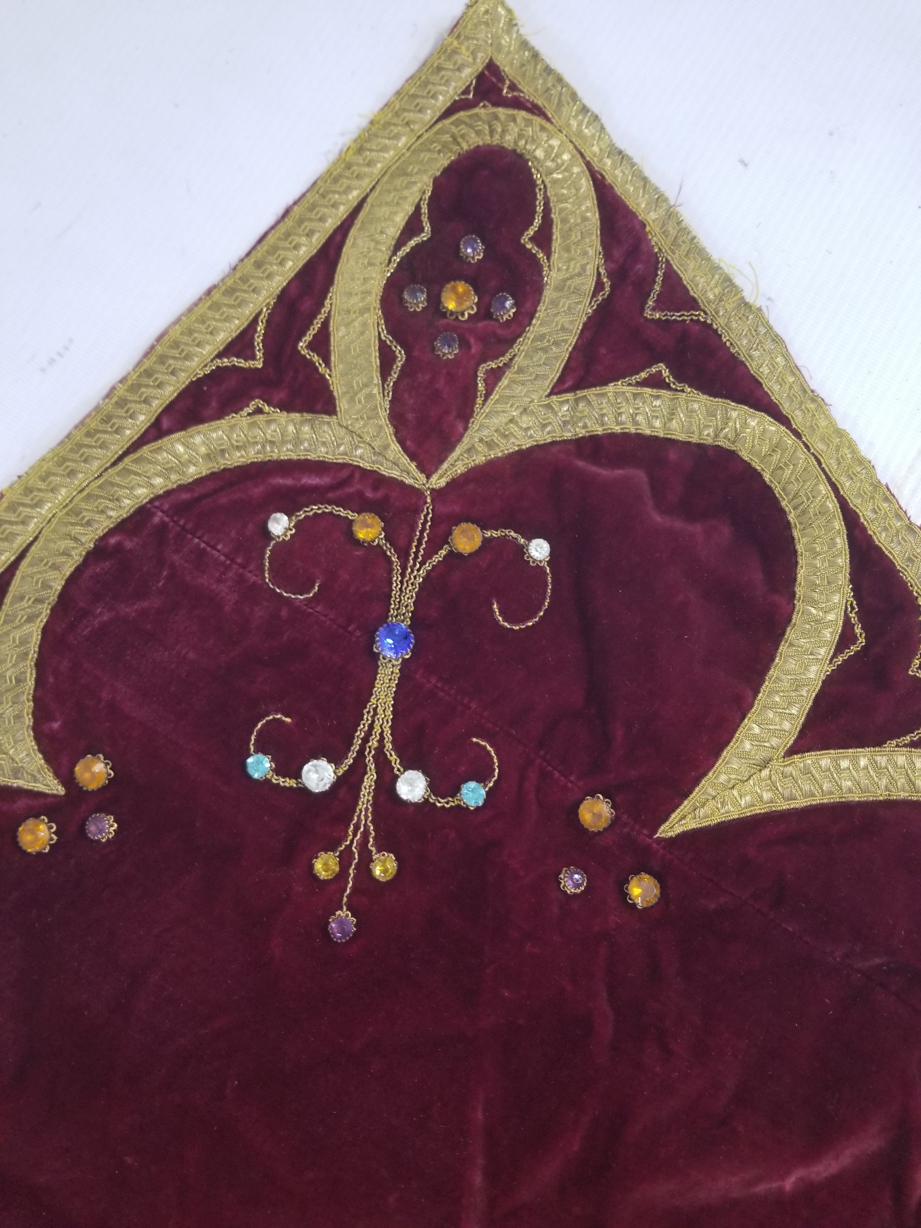 Antique French Embroidered Gold Trim Velvet Altar Cloth 142x80cm