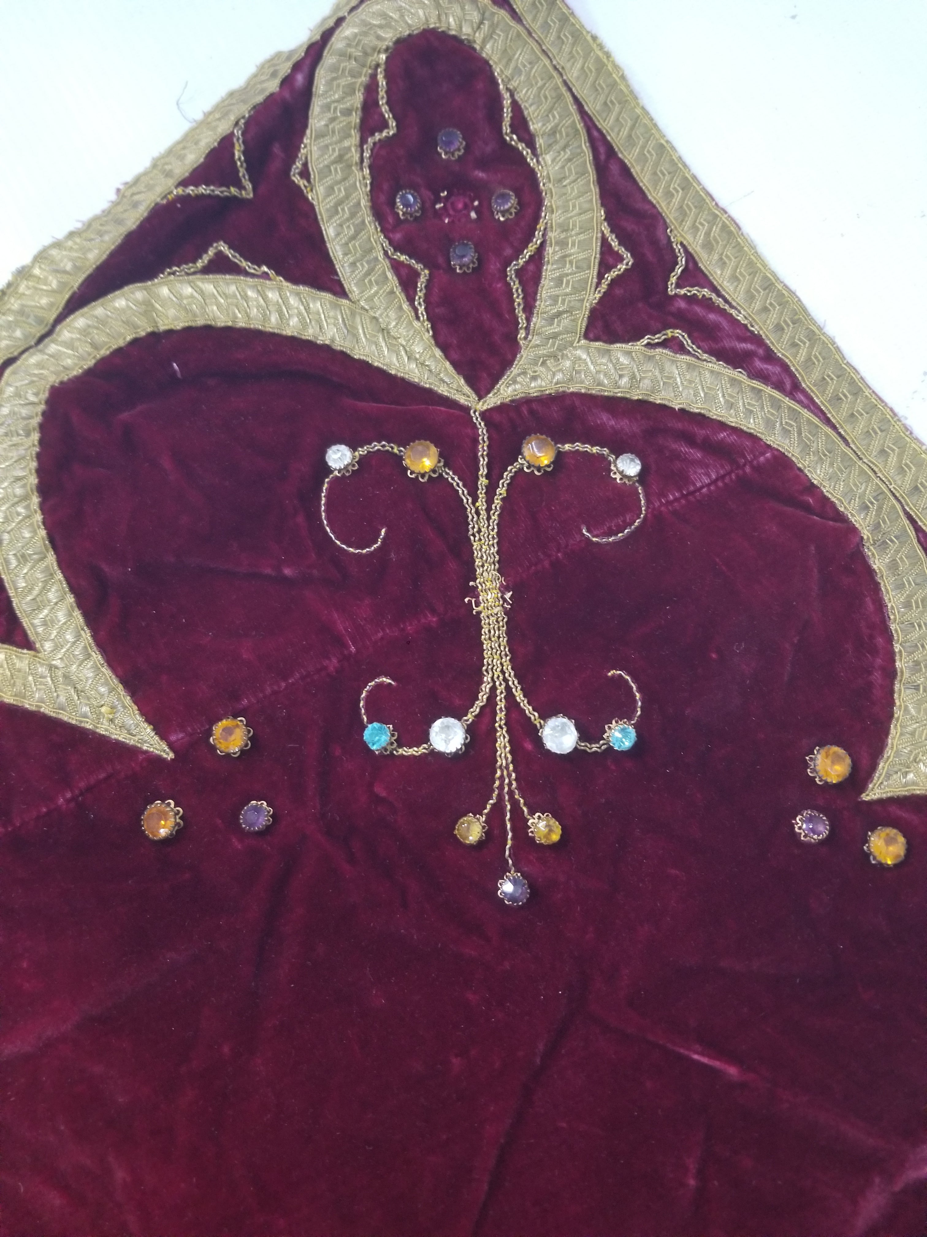 Antique French Embroidered Gold Trim Velvet Altar Cloth 142x80cm