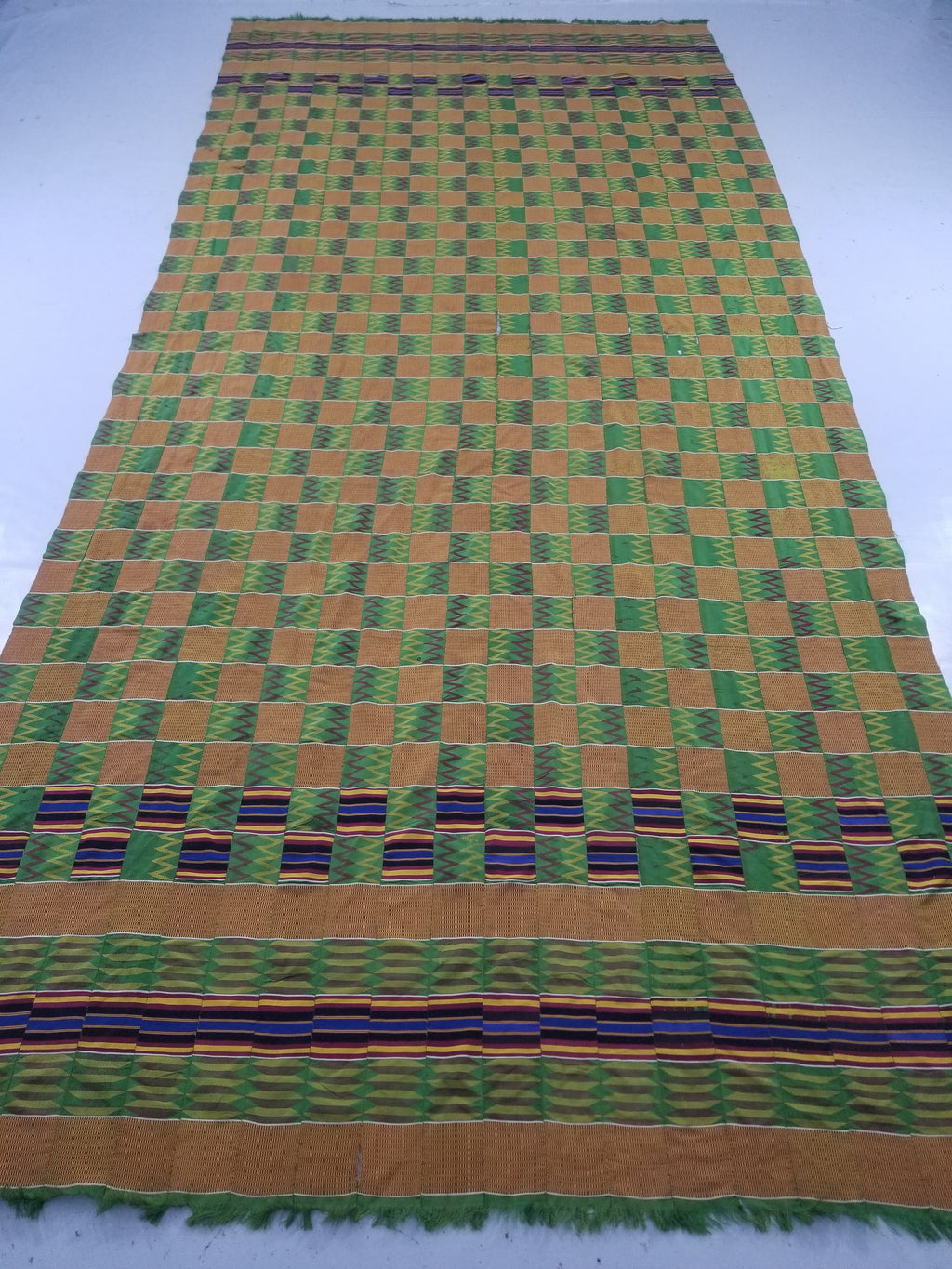 Vintage Ghana Kente Cloth Handwoven Checkerboard Textile Throw 360x163cm