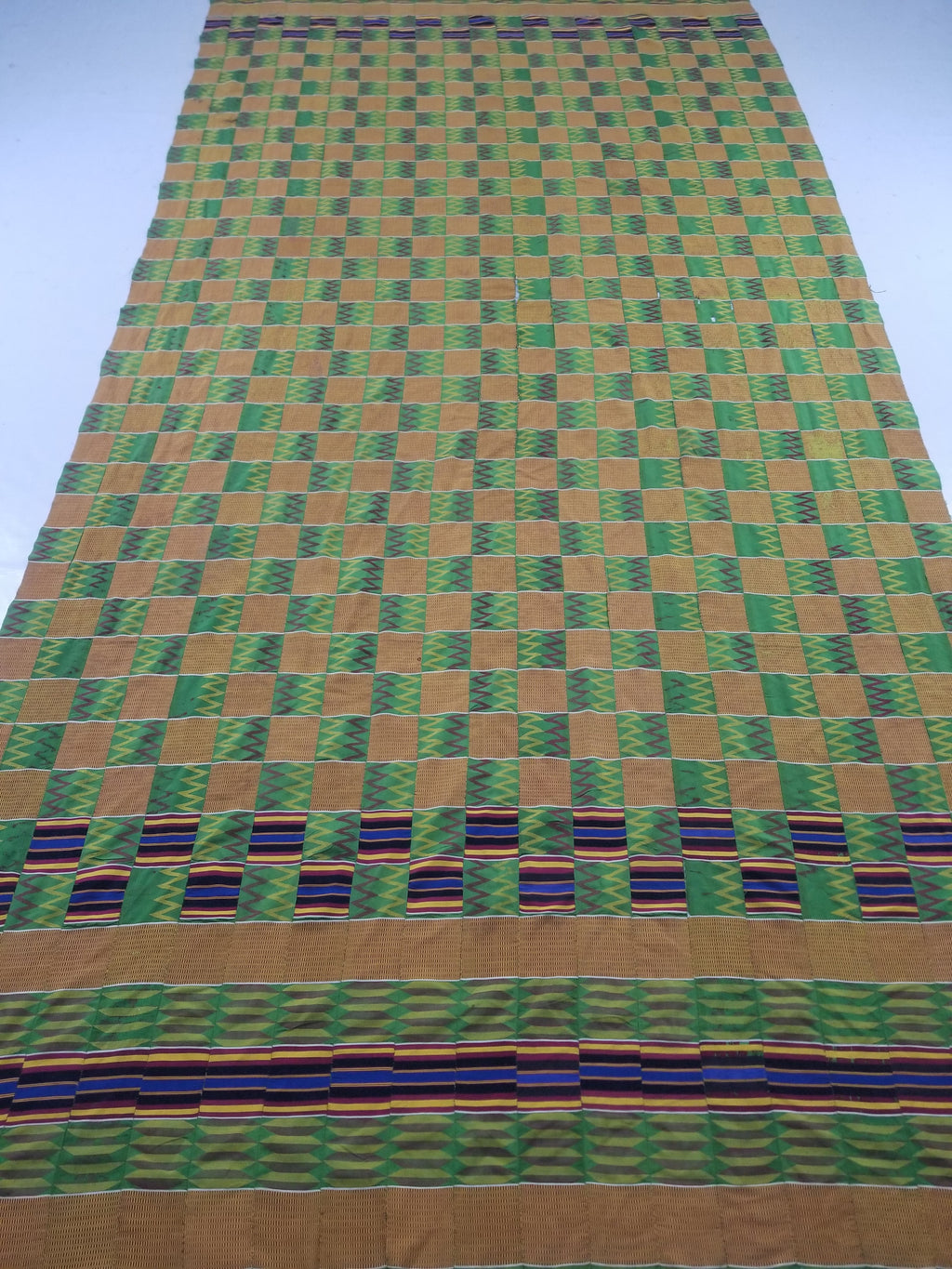 Vintage Ghana Kente Cloth Handwoven Checkerboard Textile Throw 360x163cm
